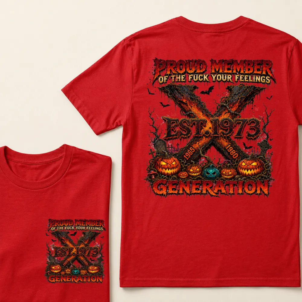 Custom EST.Year Proud Member Of The Fuck Your Feelings Generation X 1965-1980 Halloween Pumpkins Horror T-Shirt