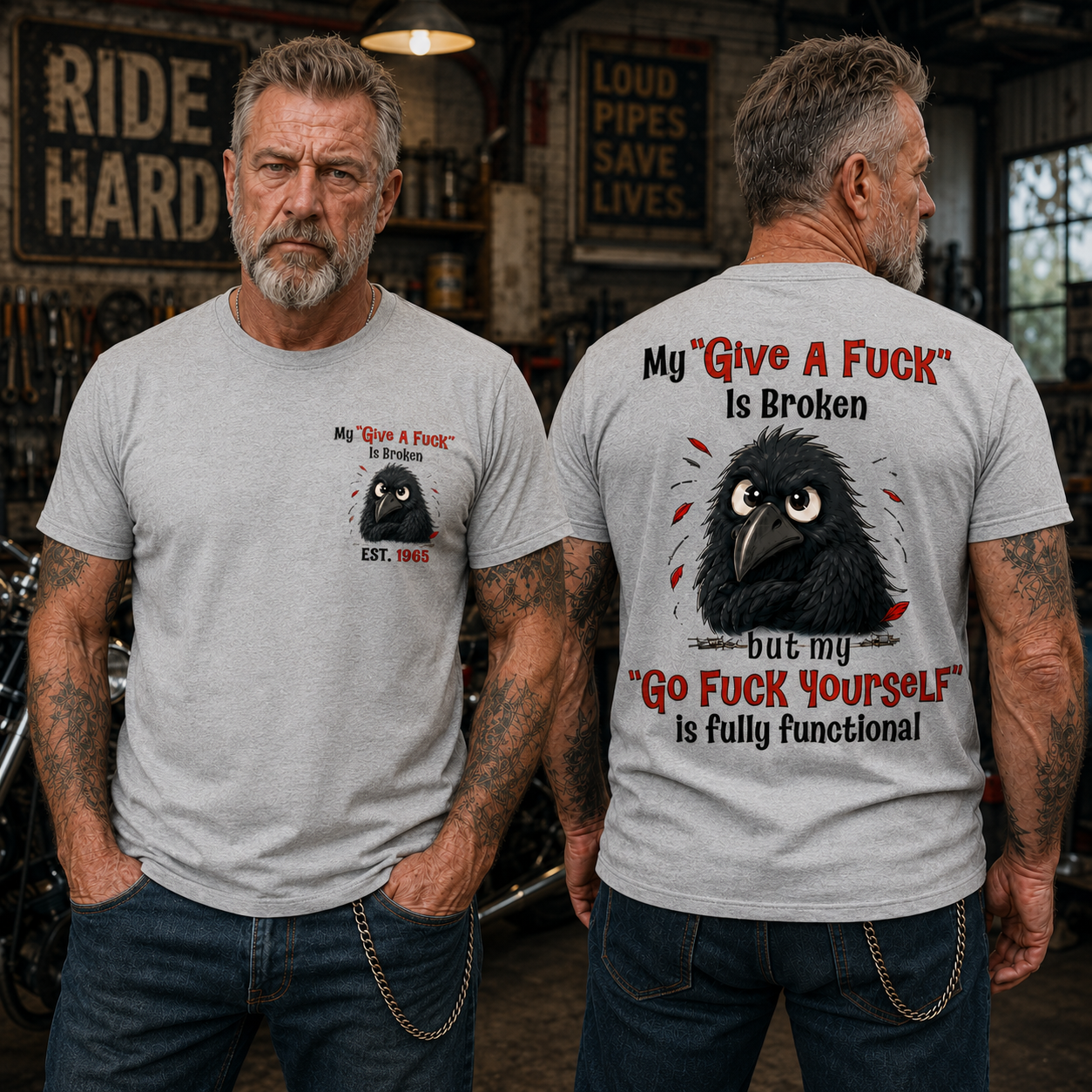 My “Give A F*ck” Is Broken Funny Crow Graphic Tee | Custom EST Year Shirt