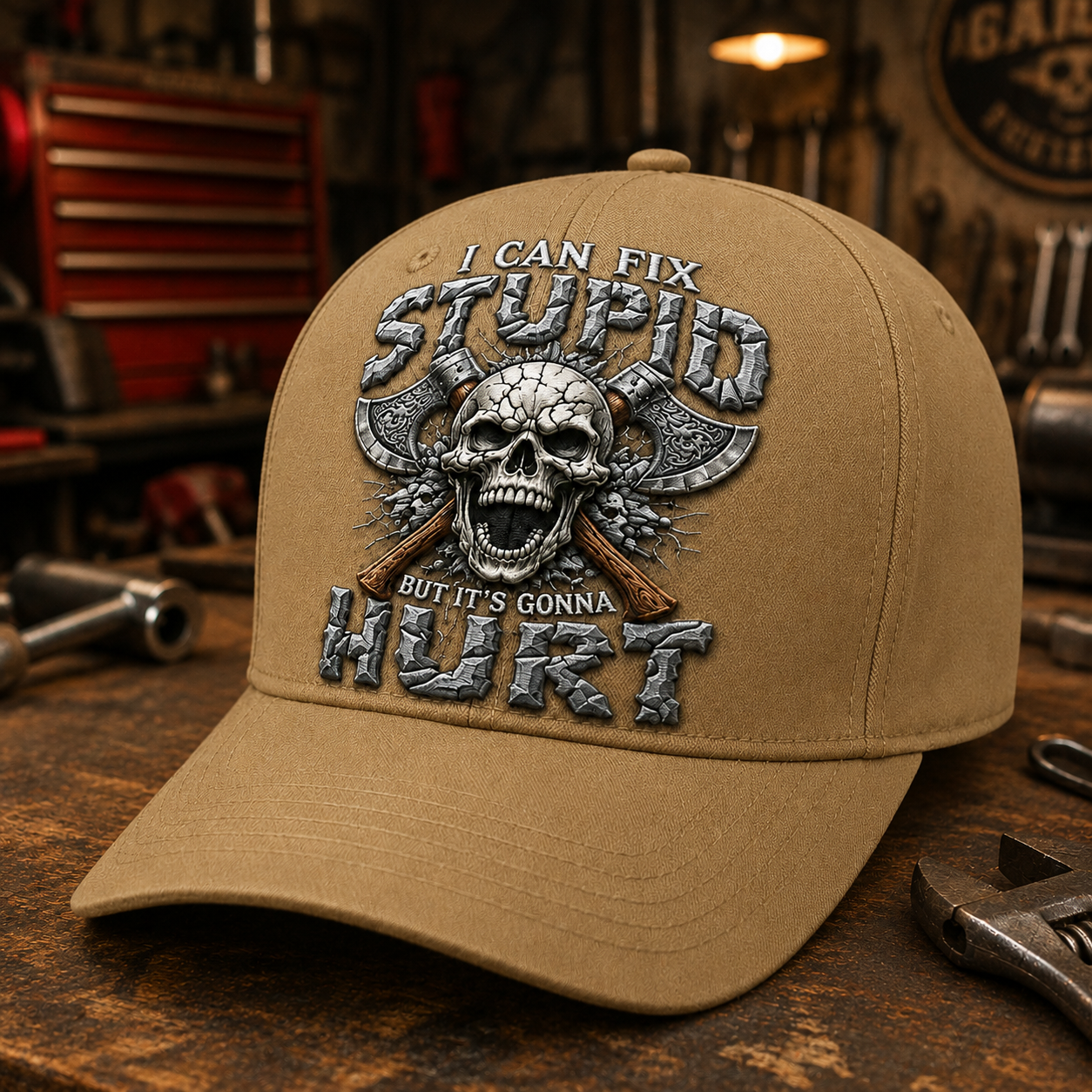 I Can Fix Stupid But It’s Gonna Hurt Skull Axe Baseball Cap