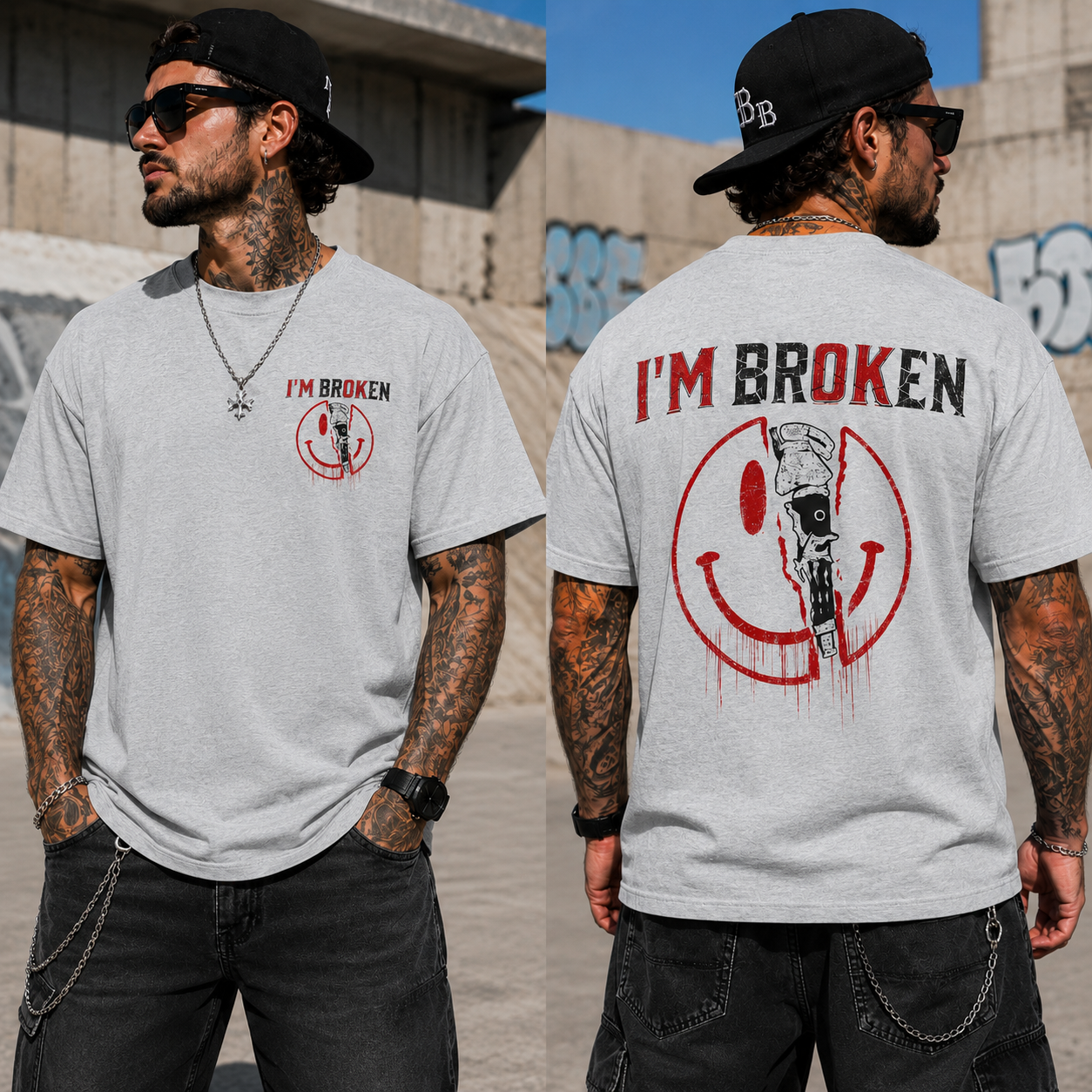 I'm BrokenTM Skull Smiley Graphic T-Shirt