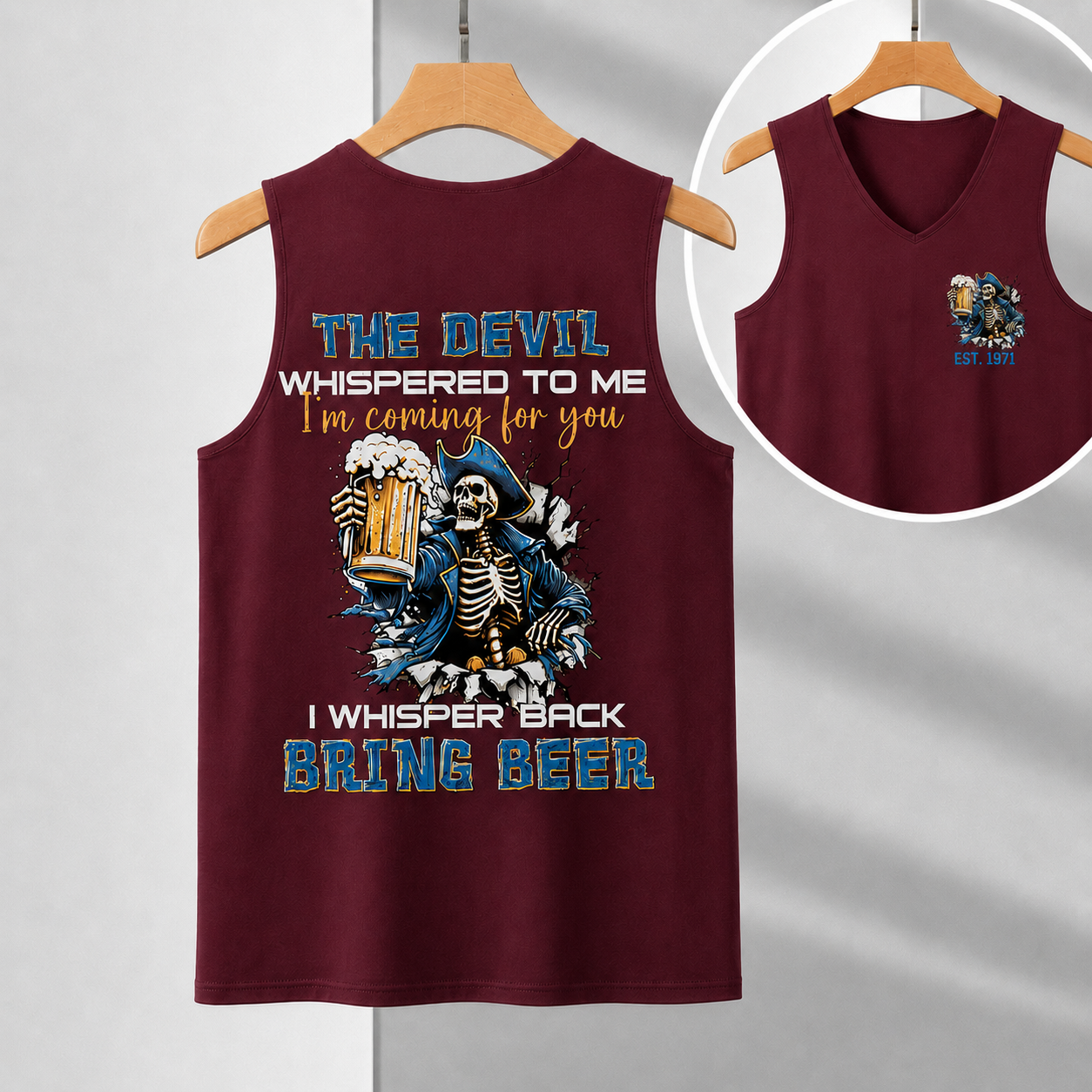 The Devil Whispered To Me I Whisper Back Bring Beer Gen X//Boomer Custom Birth Year sleeveless vest