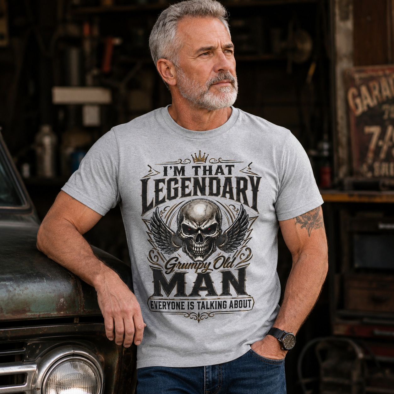 Im That Legendary Grumpy Old Man Biker Outfit Vintage Skull Biker T Shirt
