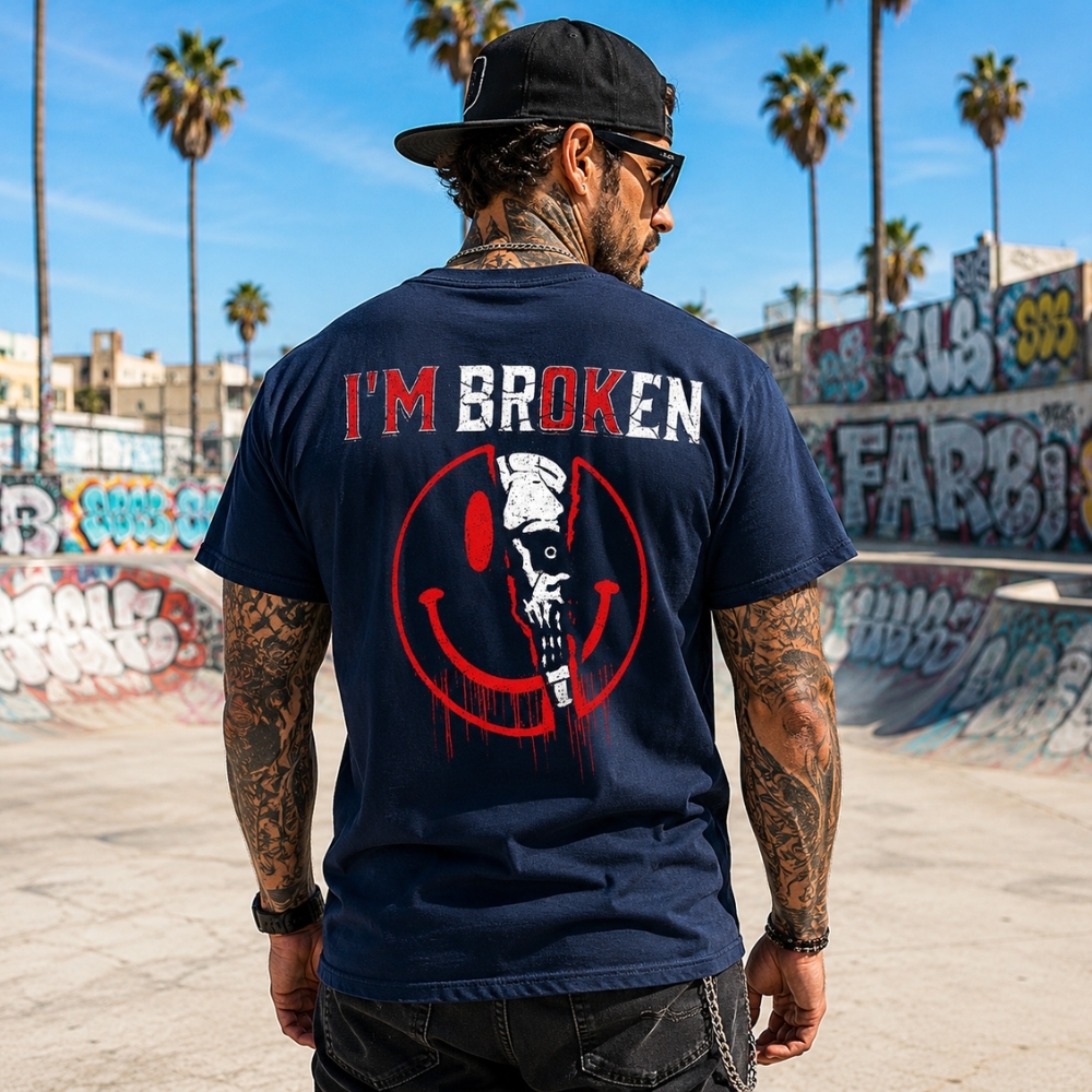 I'm BrokenTM Skull Smiley Graphic T-Shirt