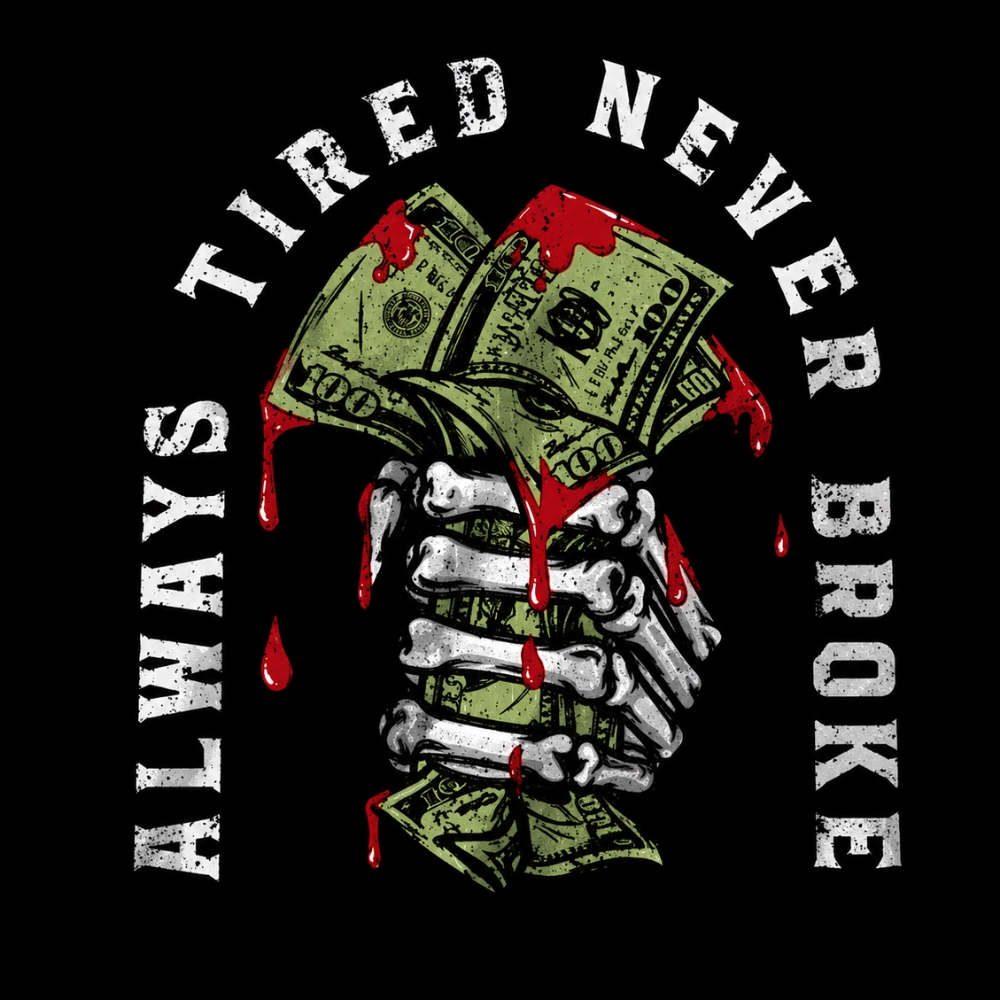 Always Tired Never Broke Skull Money Graphic T-Shirt