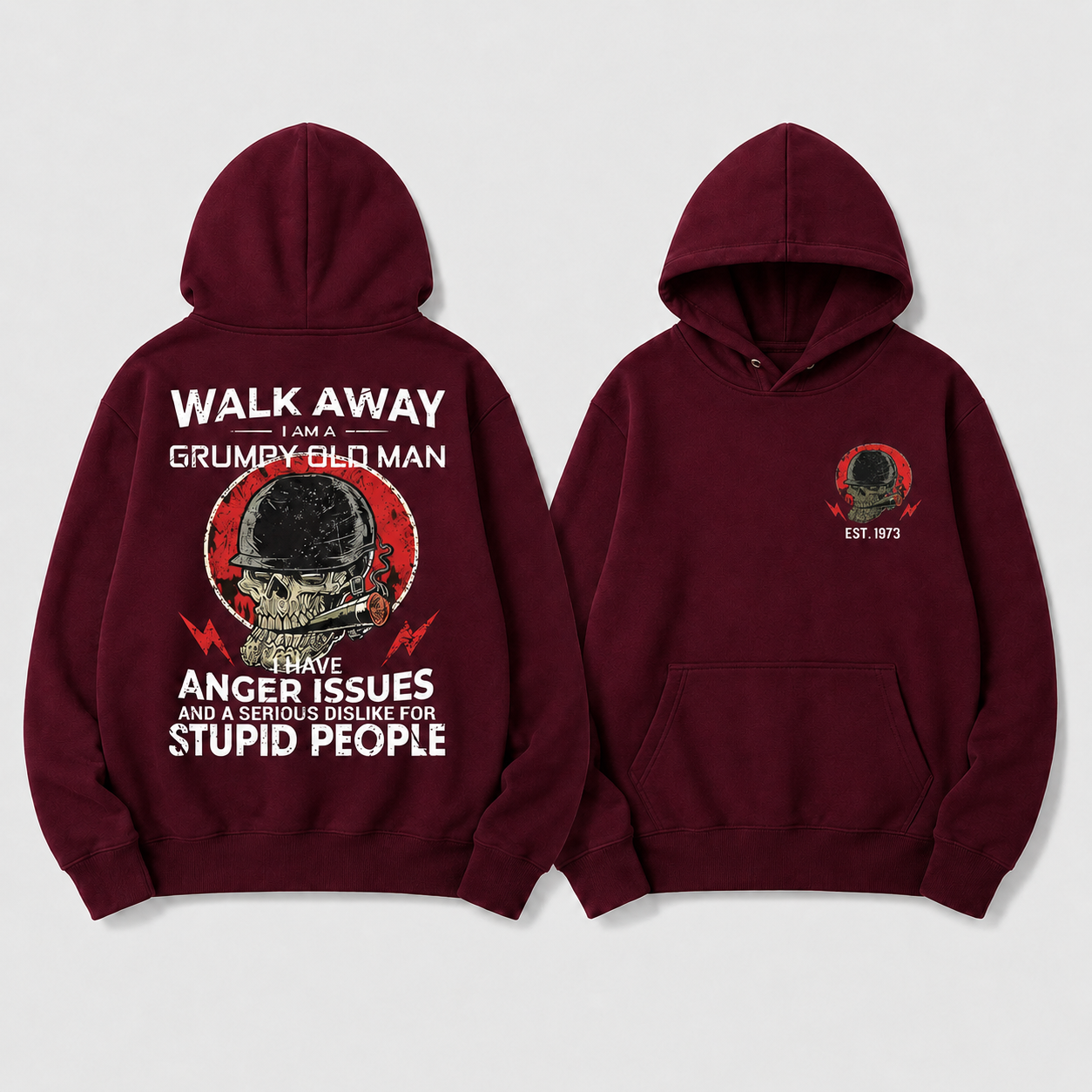 Custom EST. YEAR Grumpy Old Man Skull Print Unisex Hoodie