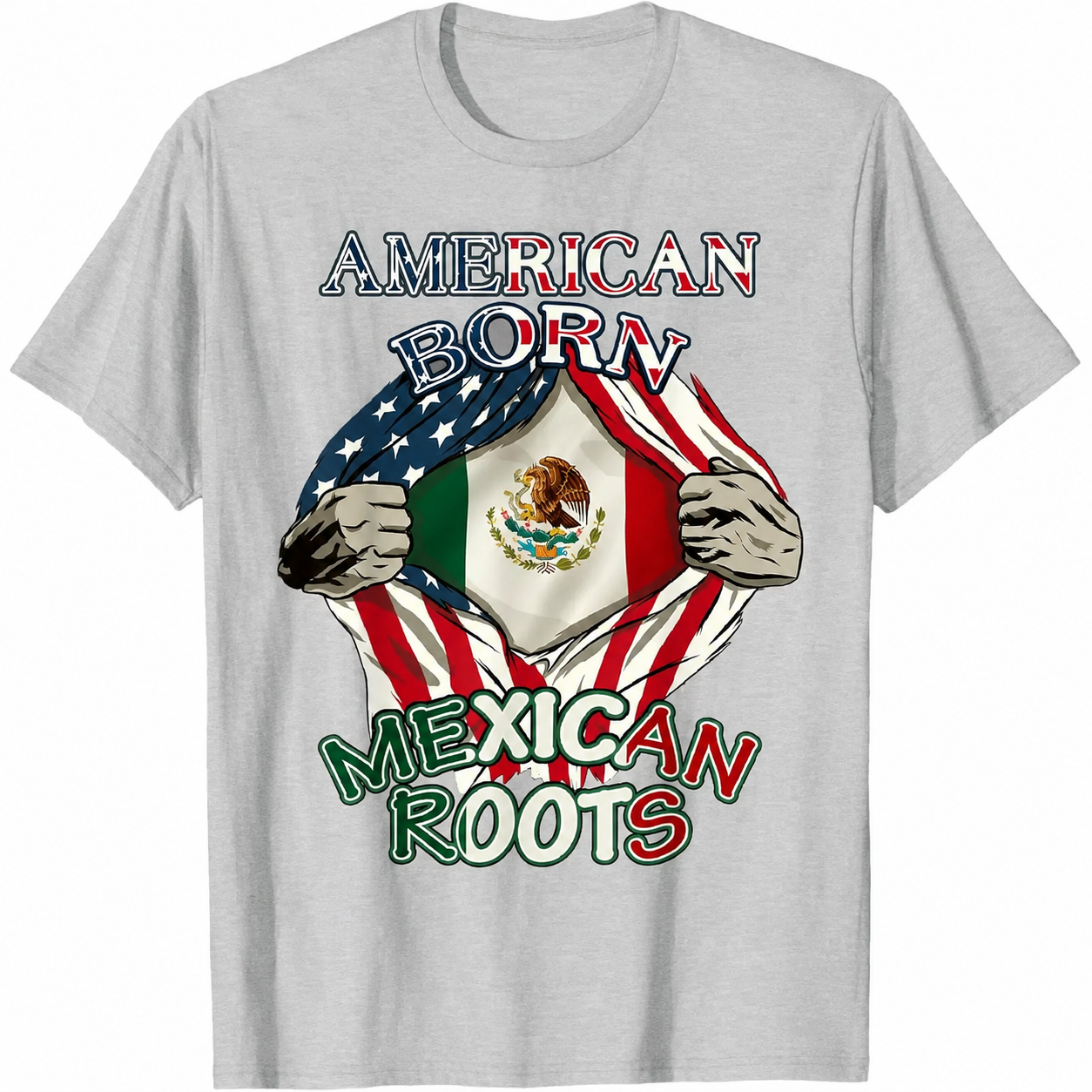 American Born Mexican Roots Flag Tee Proud USA Love Mexico T-Shirt
