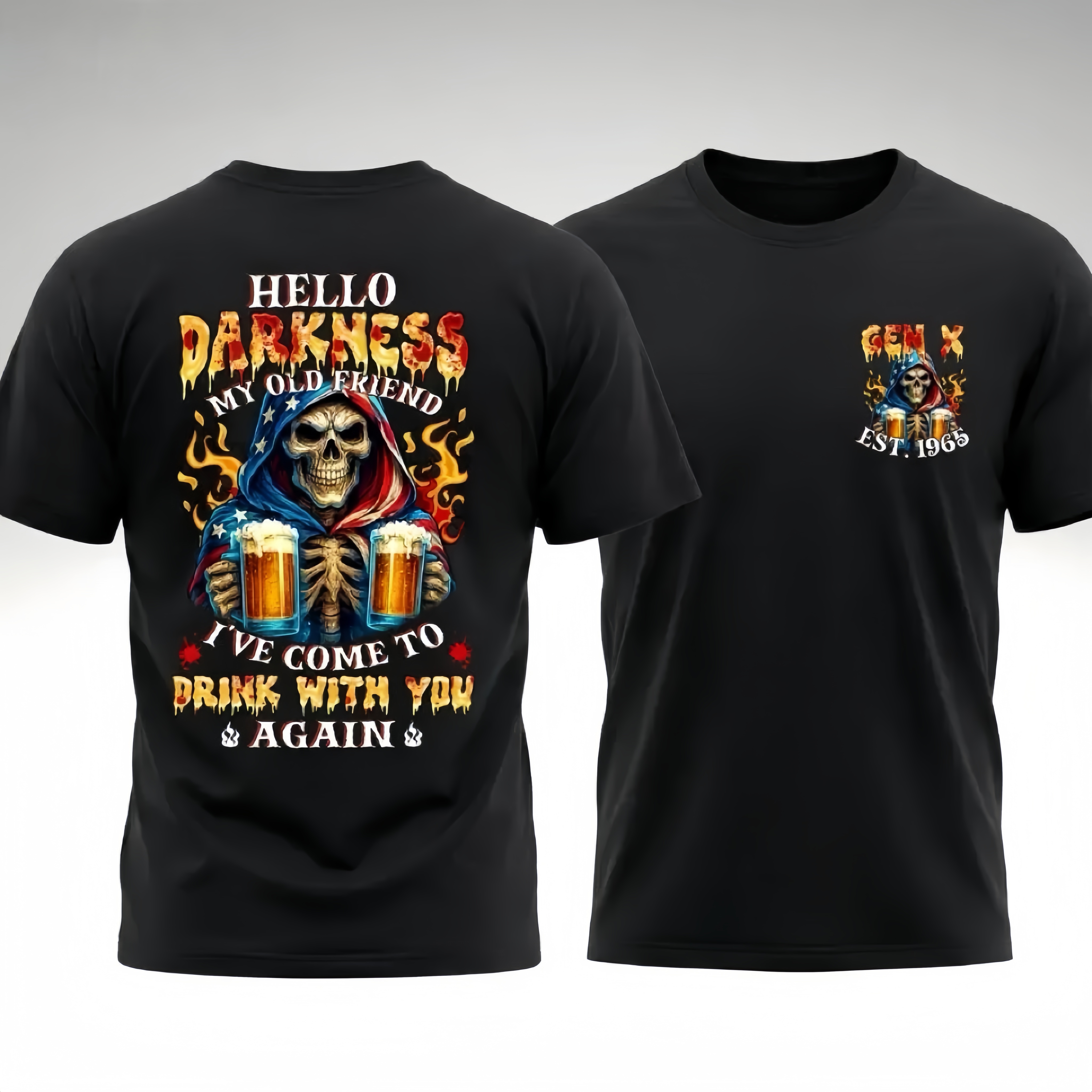 Personalized Generation X Skull Beer T-Shirt Custom Birth Year Vintage Graphic Tee Gen X Drinking Shirt