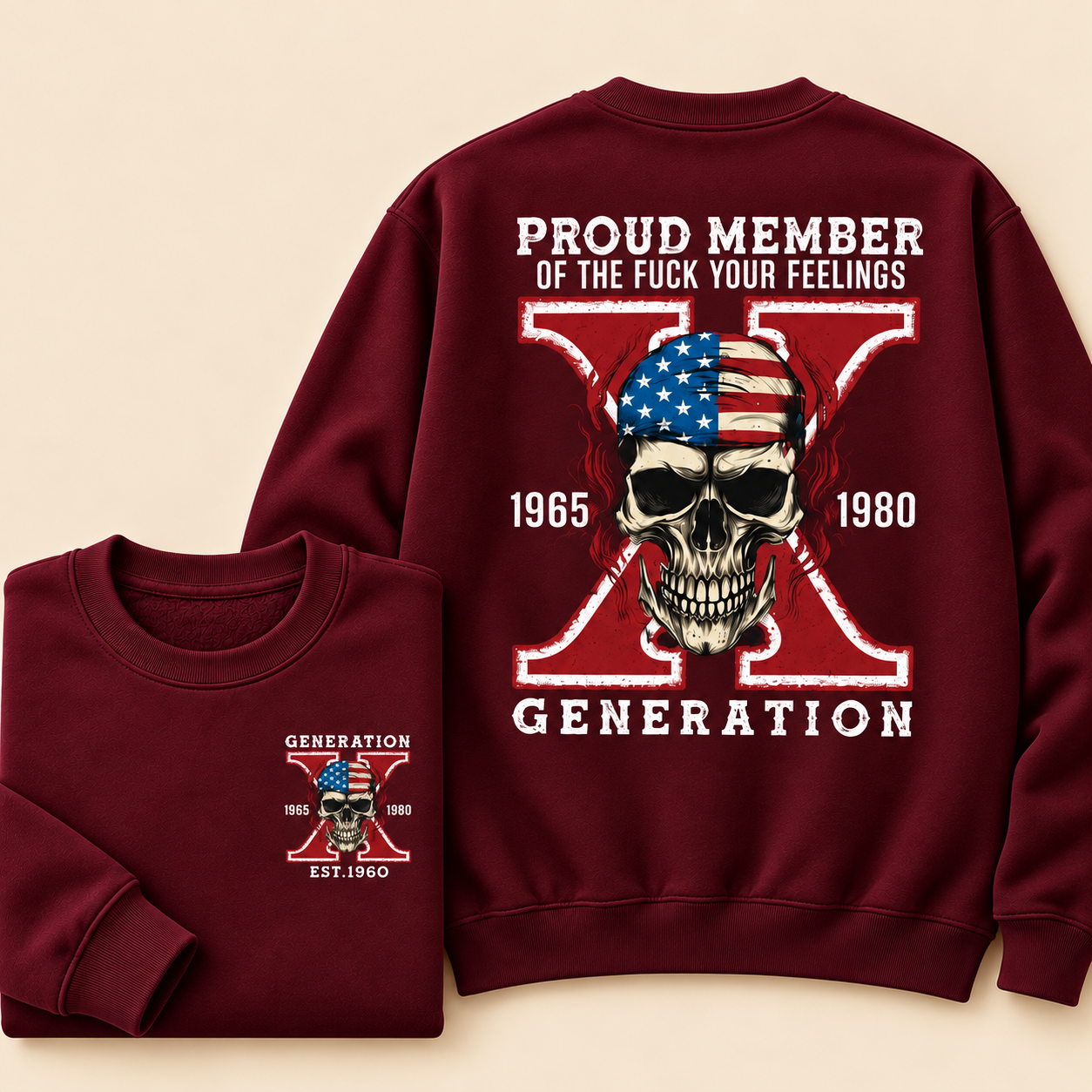 Custom Gen X Skull New Printing Crewneck Sweatshirt