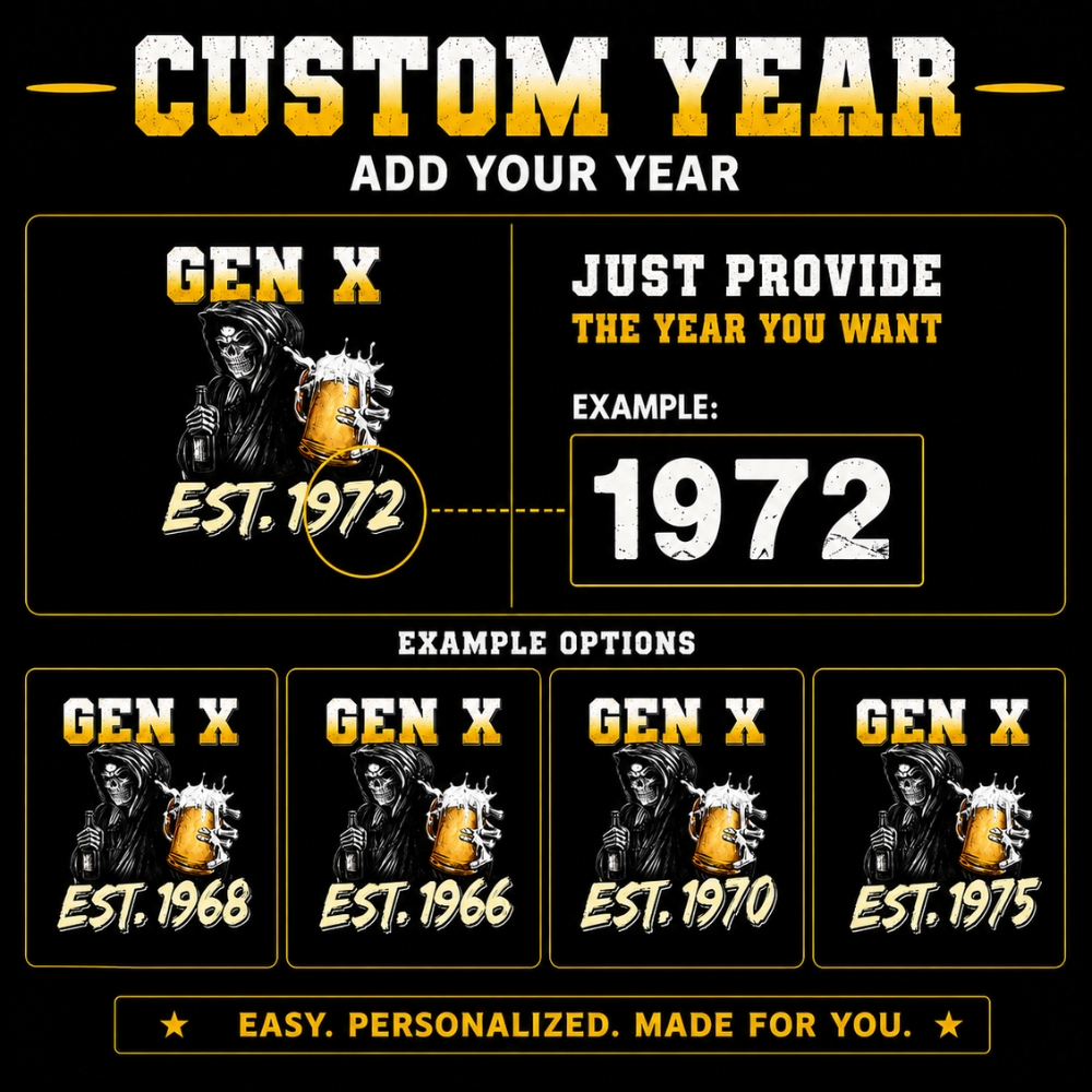The Devil WhisperedTM Boomer/Gen X Beer T-Shirt | Custom EST Year Grim Reaper Tee