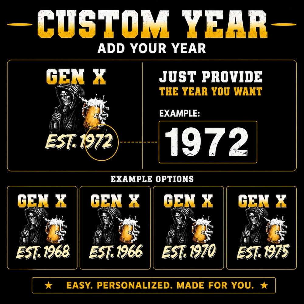The Devil WhisperedTM Boomer/Gen X Beer T-Shirt | Custom EST Year Grim Reaper Tee