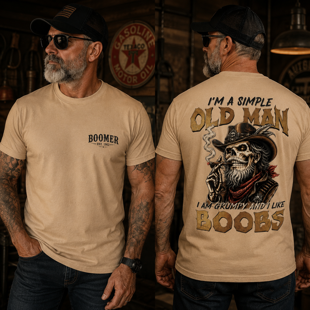 I'm A Simple Old Man I Am Grumpy And I Like Boobs T-Shirt | Boomer/Gen X Graphic Tee