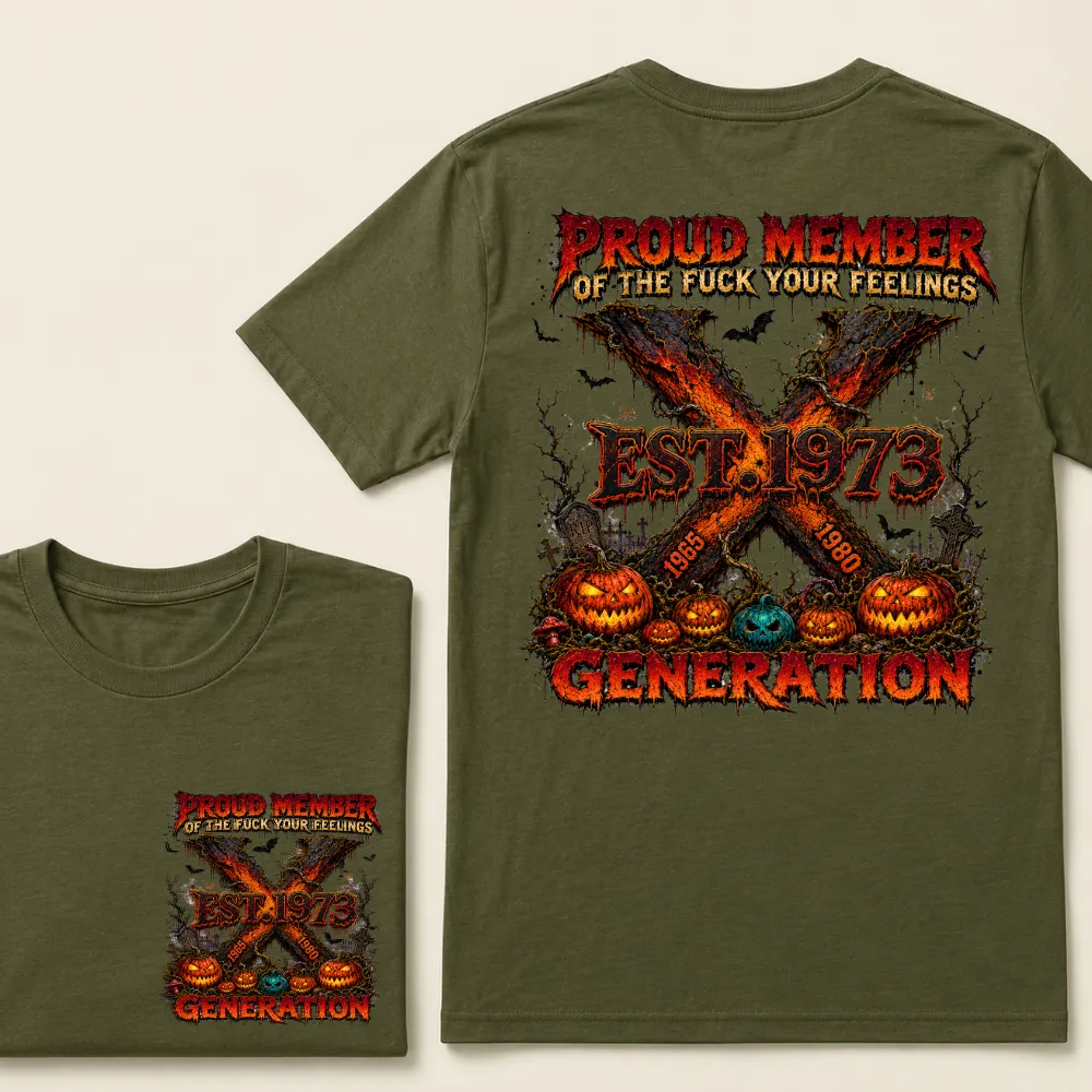Custom EST.Year Proud Member Of The Fuck Your Feelings Generation X 1965-1980 Halloween Pumpkins Horror T-Shirt
