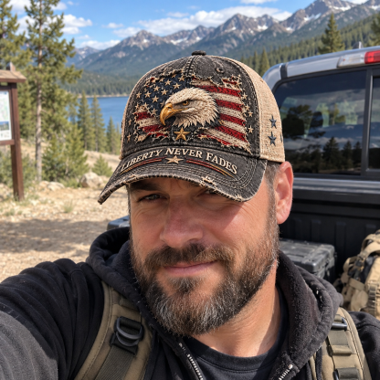 Liberty Never Fades – Vintage Eagle American Flag Trucker Hat