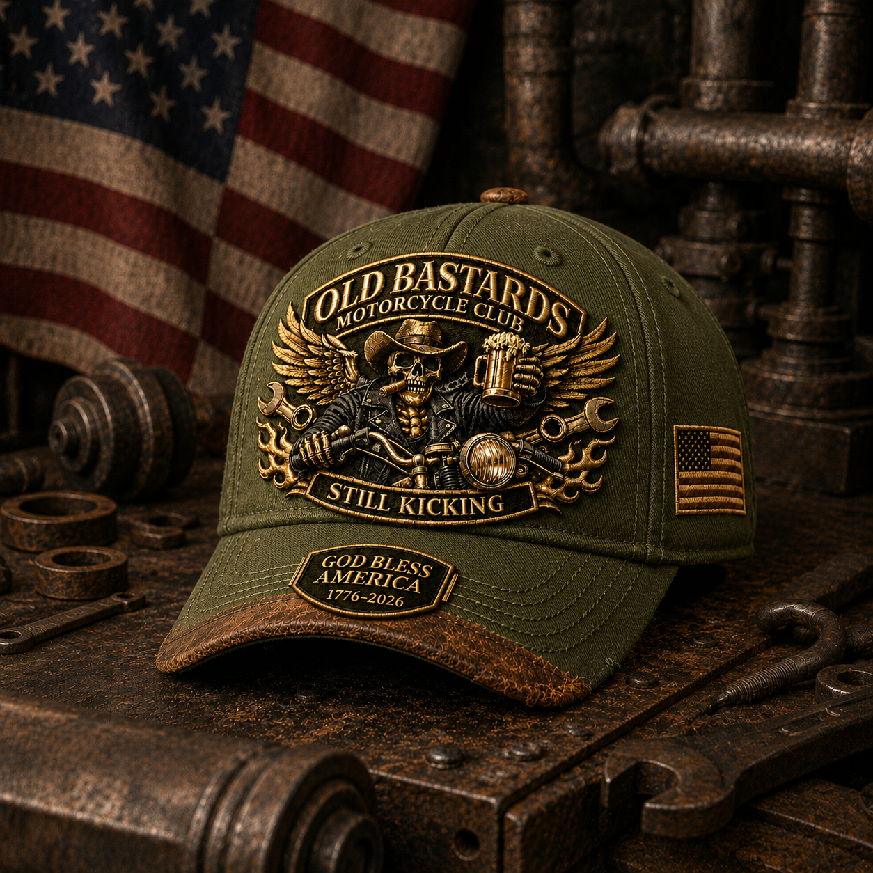 🏍️Old Bastards Motorcycle Club – God Bless America “Still Kicking” Cap