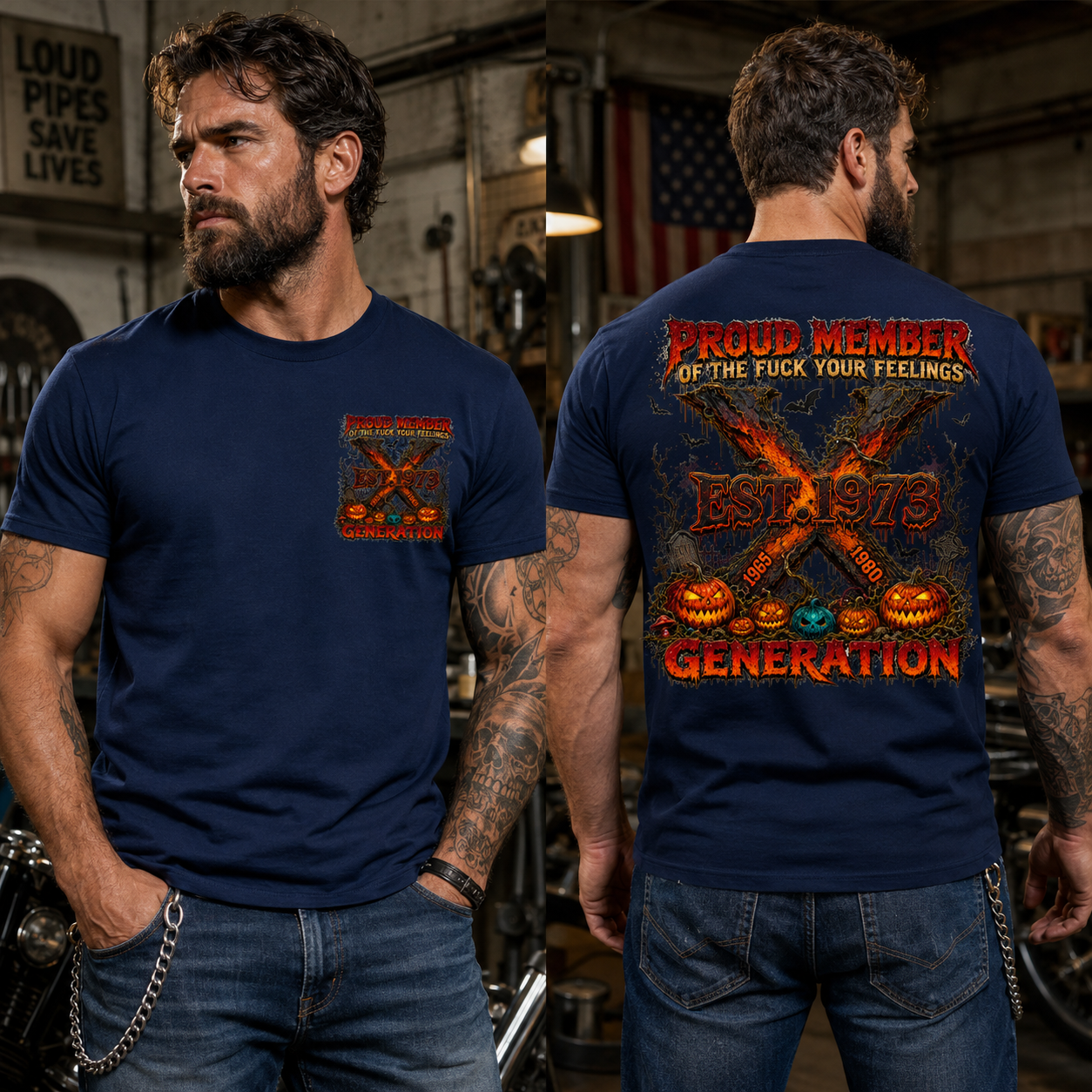 Custom EST.Year Proud Member Of The Fuck Your Feelings Generation X 1965-1980 Halloween Pumpkins Horror T-Shirt