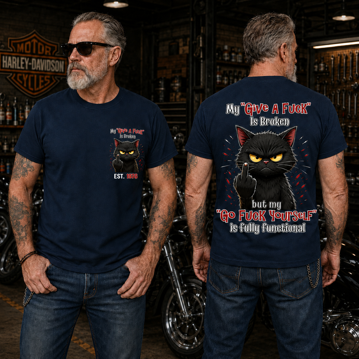 My “Give A F*ck” Is Broken Funny Cat Graphic Tee | Custom EST Year Shirt