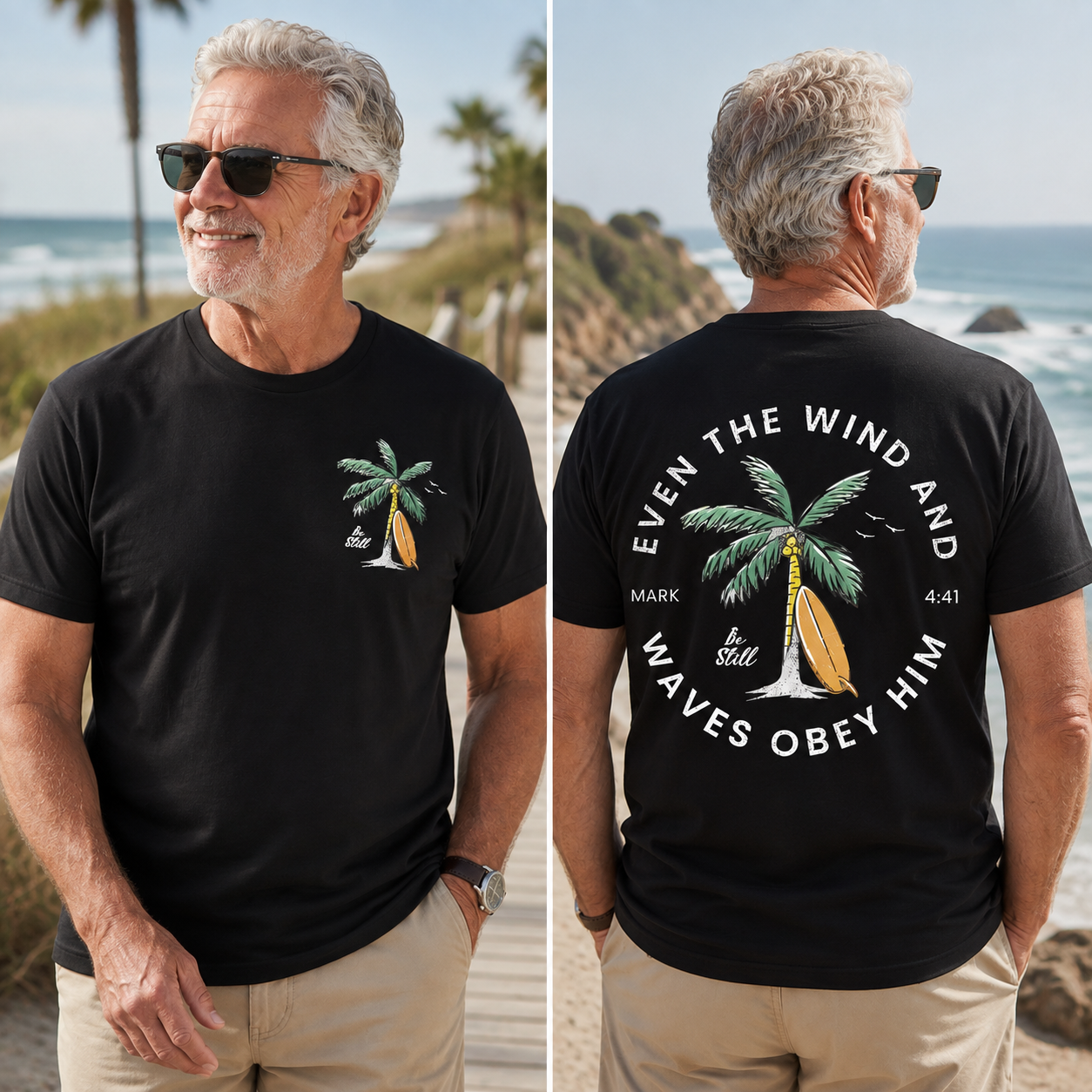 Mark 4:41 Be Still Palm Tree Faith T-Shirt
