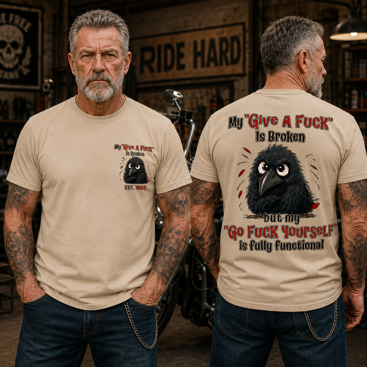 My “Give A F*ck” Is Broken Funny Crow Graphic Tee | Custom EST Year Shirt