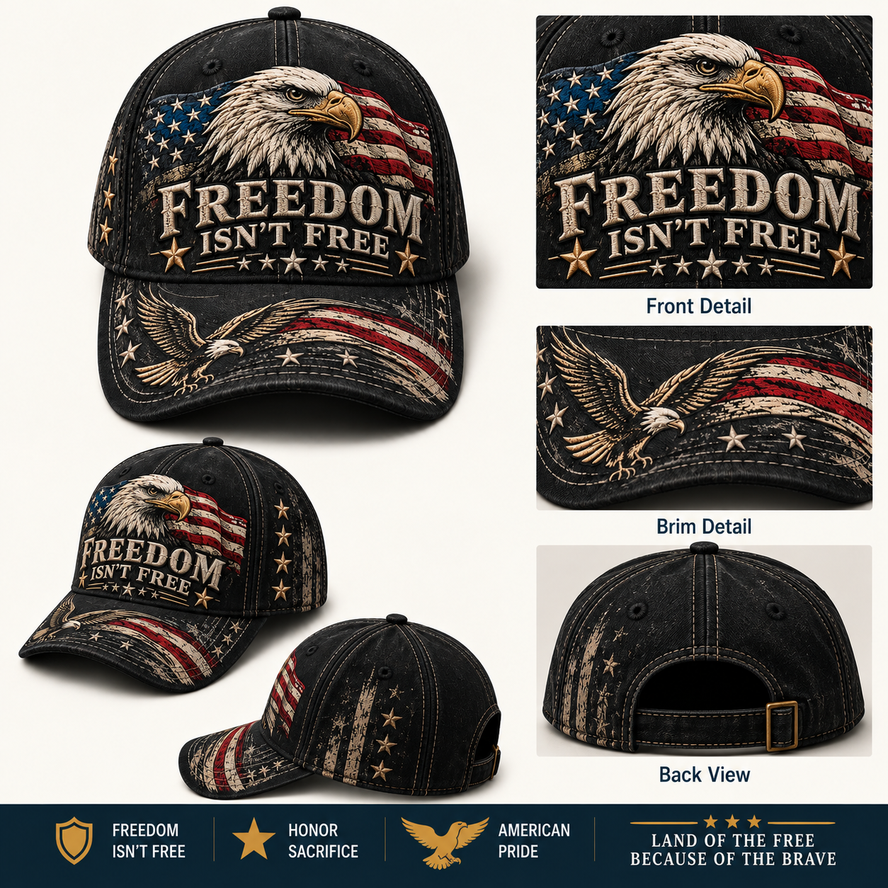 🦅Freedom Isn't Free Patriotic Eagle Baseball Cap