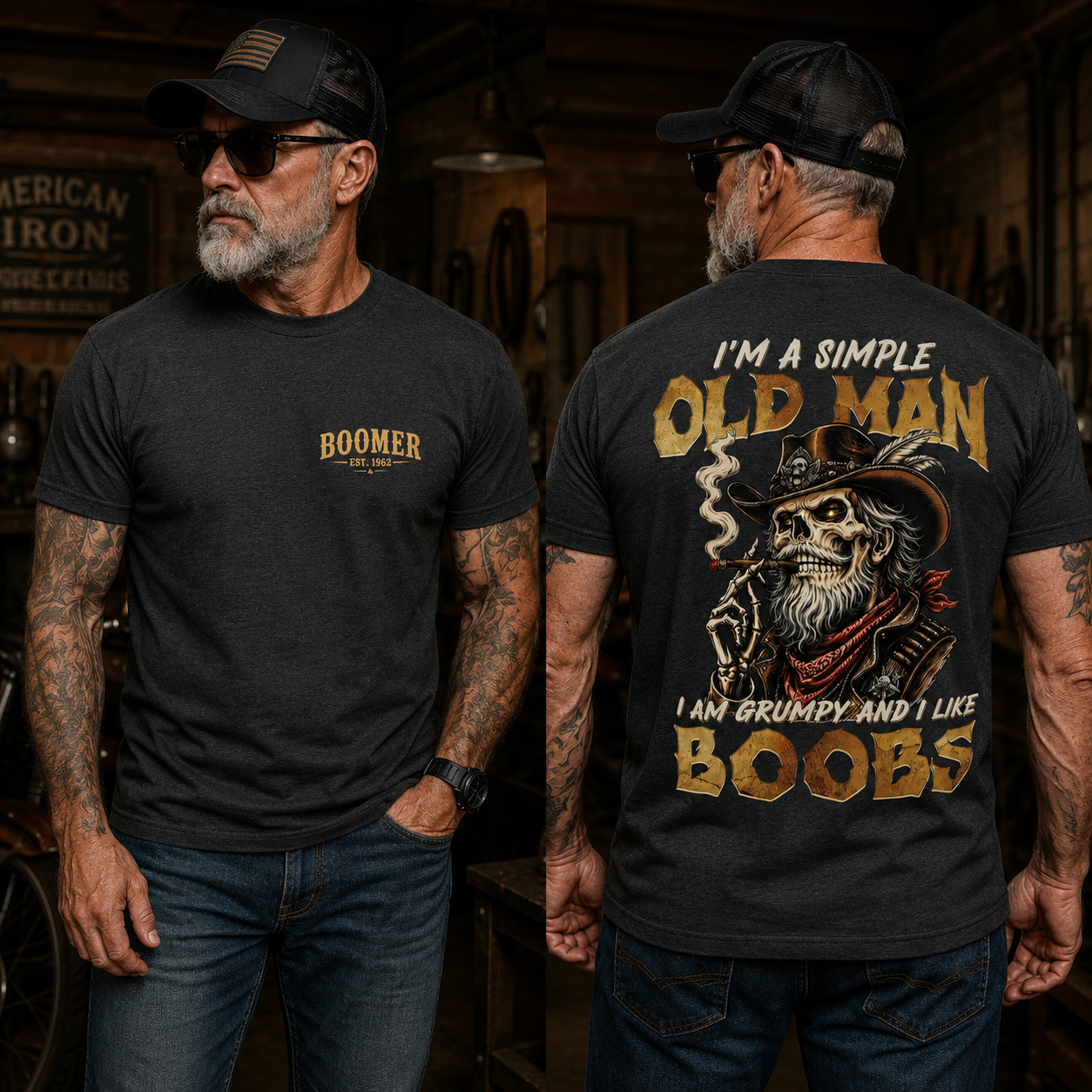 I'm A Simple Old Man I Am Grumpy And I Like Boobs T-Shirt | Boomer/Gen X Graphic Tee