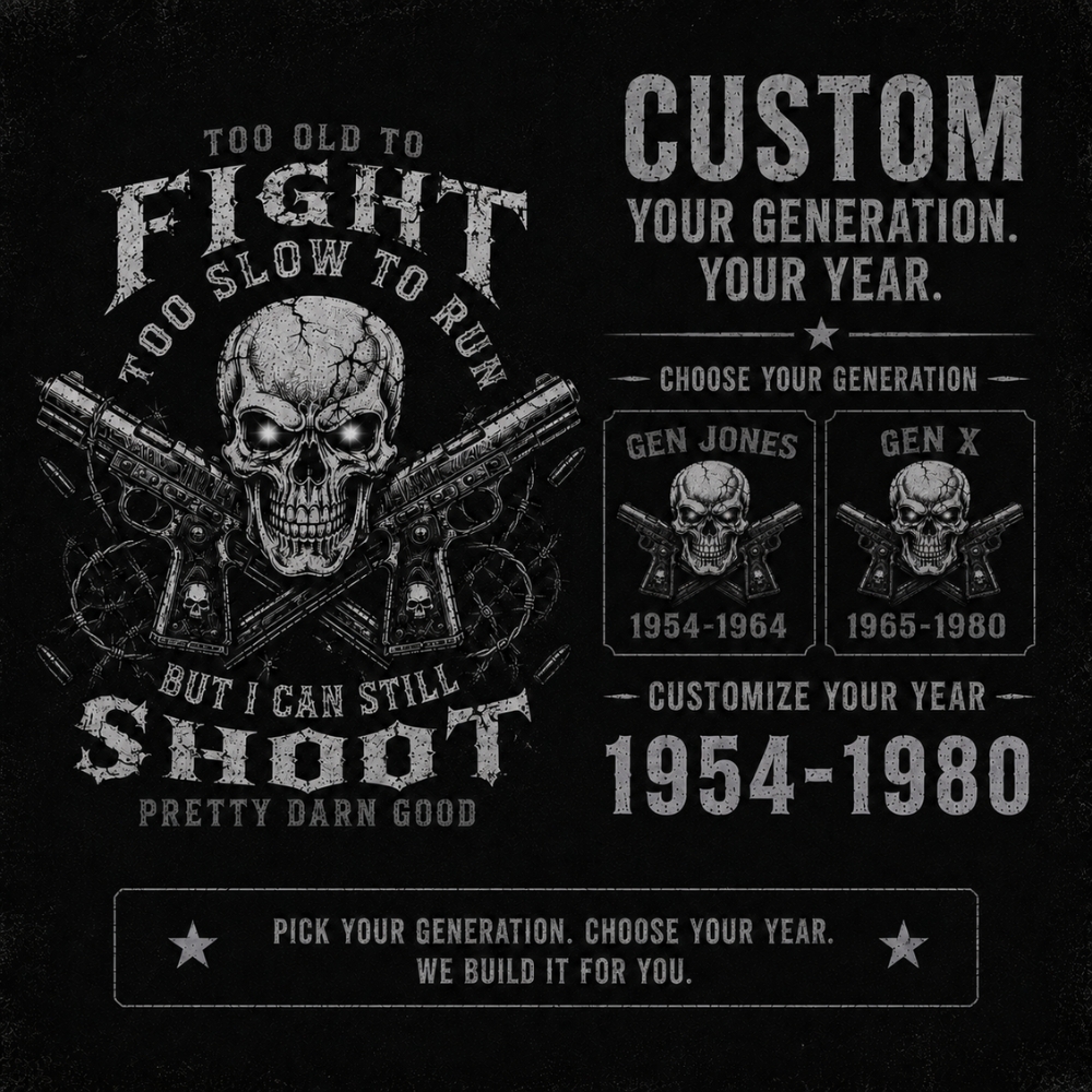 Boomer/Gen X Too Old To Fight Too Slow To Run But I Can Still Shoot Custom Year Shirt