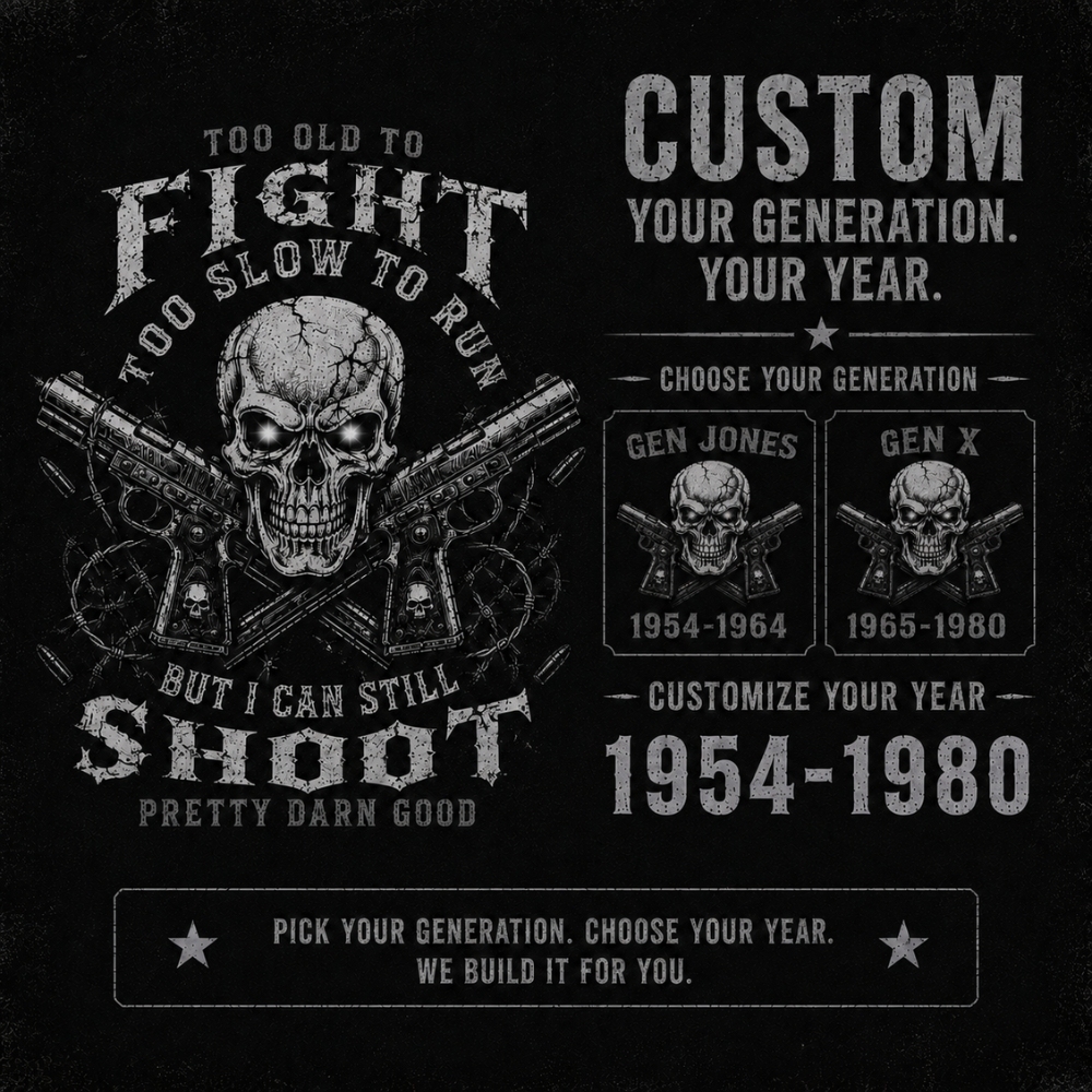 Boomer/Gen X Too Old To Fight Too Slow To Run But I Can Still Shoot Custom Year Shirt