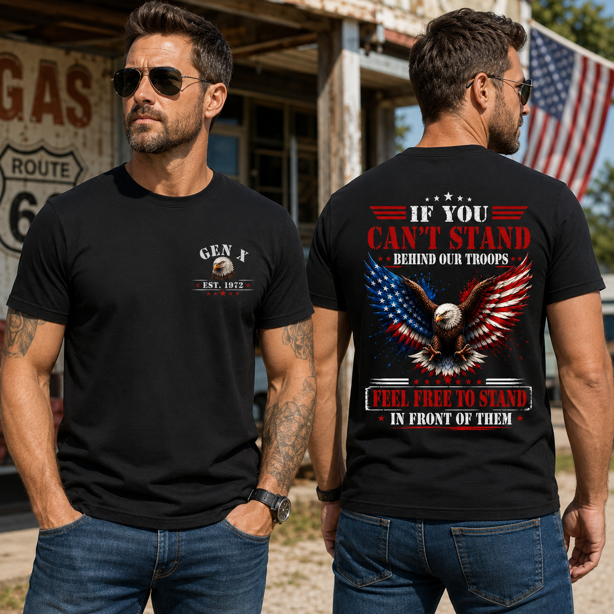 BoomerTM Custom Year Patriotic T-Shirt | If You Can't Stand Behind Our Troops Feel Free To Stand In Front Of Them