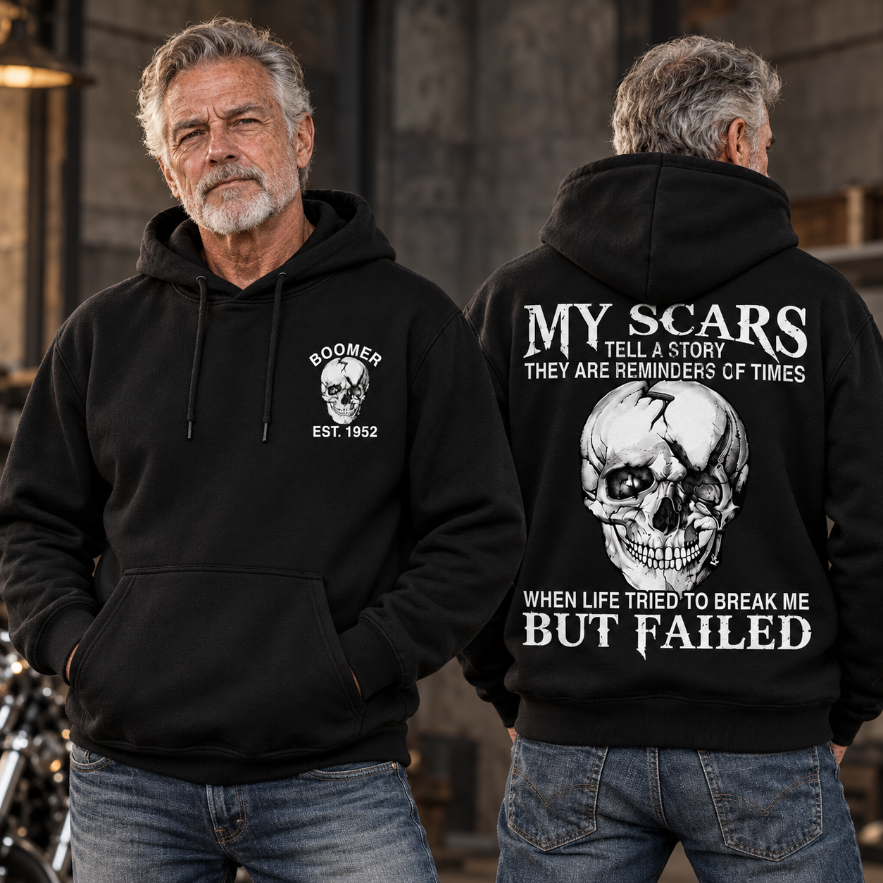 Boomer/GEN X/Y Customize Hoodie, 100% Cotton, Scars: When Life Failed to Break Me Hoodie