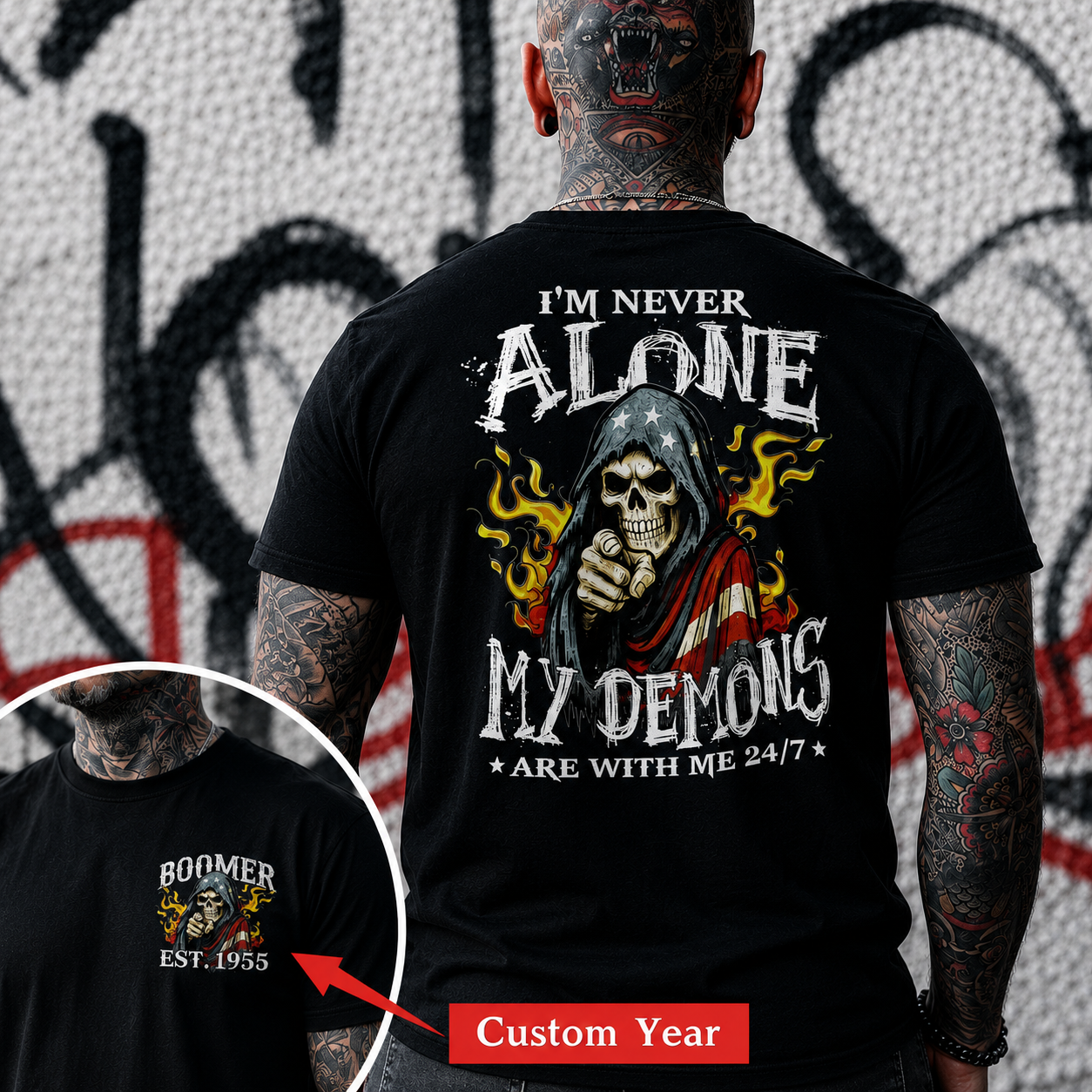 Custom I'm Never Alone BOOMER/Gen X T-shirt