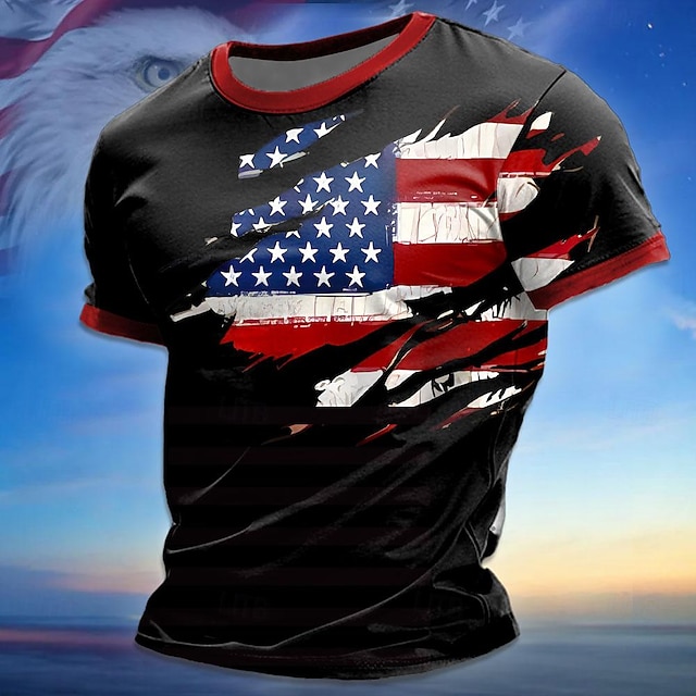 4th of July 2026 Men's Patriotic Patriot 3D Print American Flag Veteran Crew Neck Short Sleeve T-Shirt