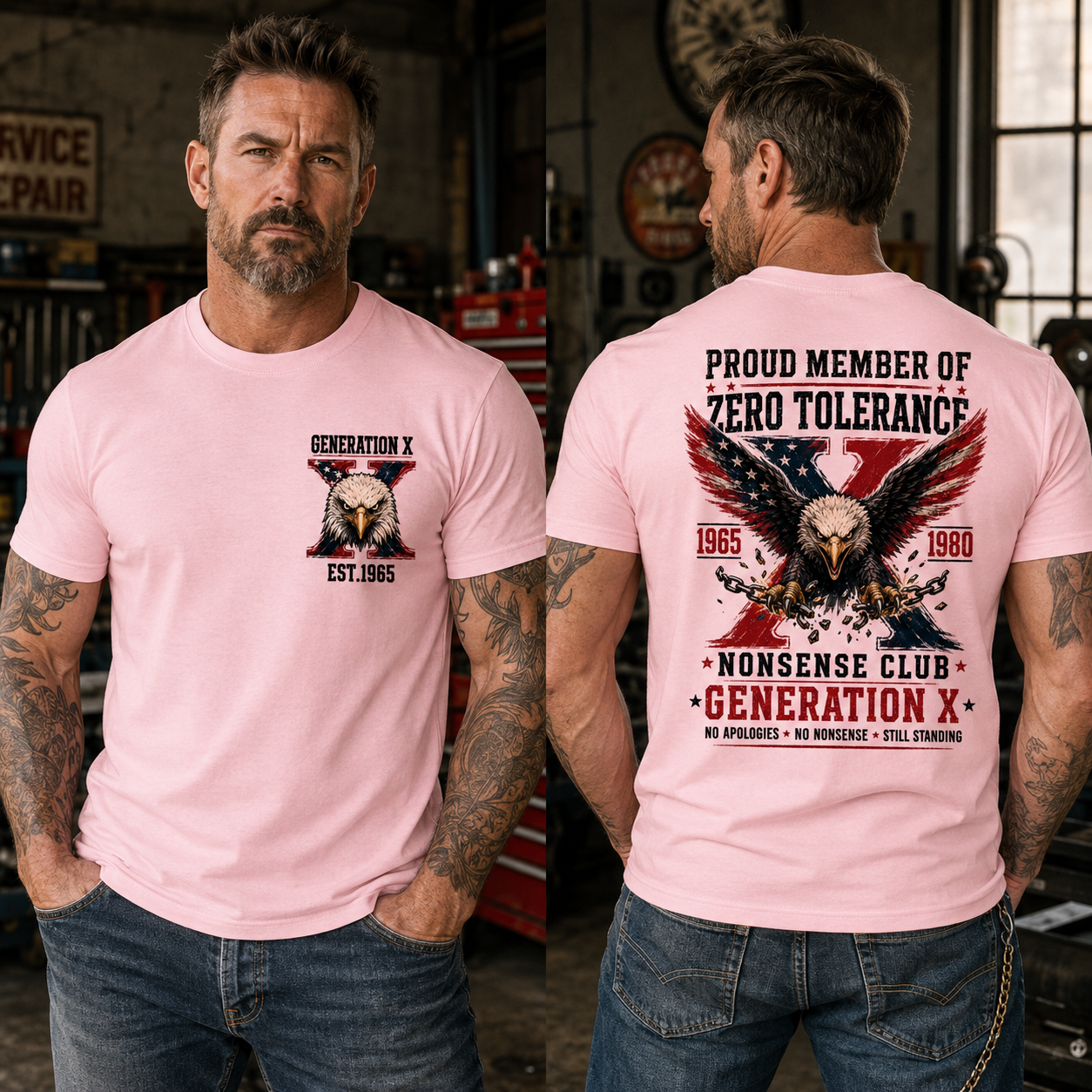 Proud Member Of Zero Tolerance Nonsense Club Generation X 1965-1980 American Flag Eagle Breaking Chains Patriotic T-Shirt