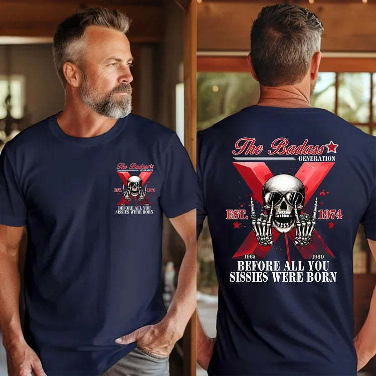 Custom The Badass Generation X Skull T-shirt, Custom Est, Gen X 1965-1980 Fabric Fit Top