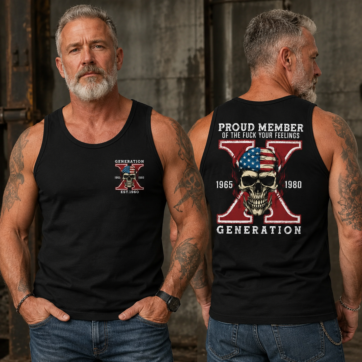 Custom Gen X Skull New Printing Custom Birth Year Sleeveless Vest