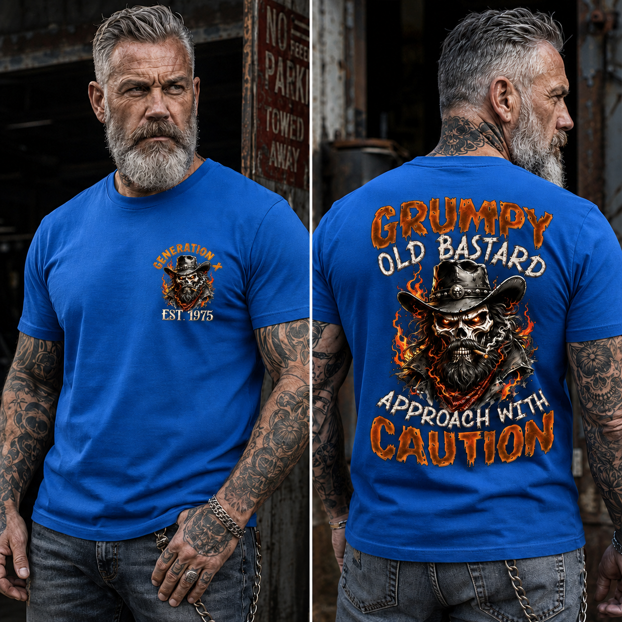 Personalization Year Boomer/Gen X T Shirt, Grumpy Old Bastard Approach With Caution Skull Graphic T-Shirt