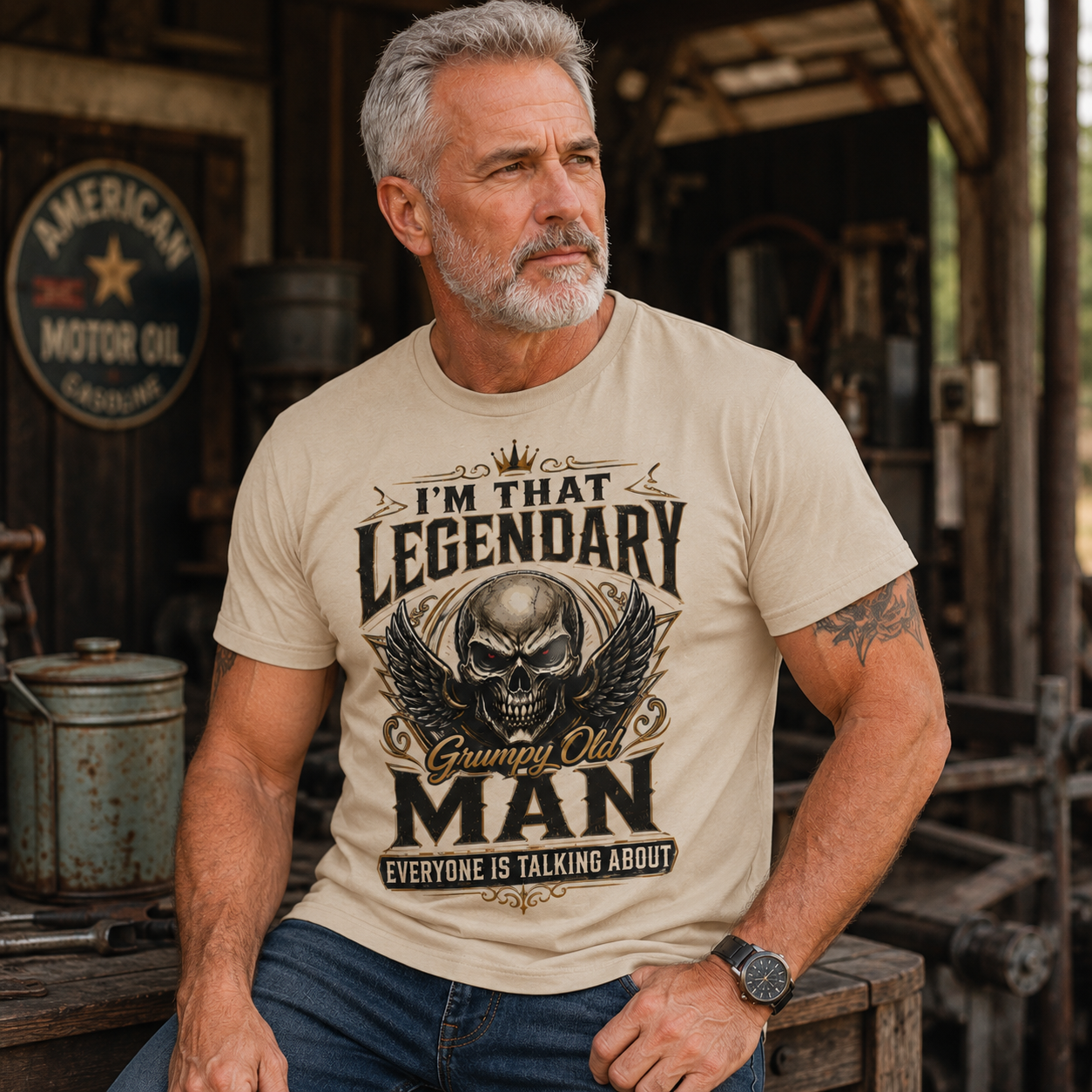 Im That Legendary Grumpy Old Man Biker Outfit Vintage Skull Biker T Shirt