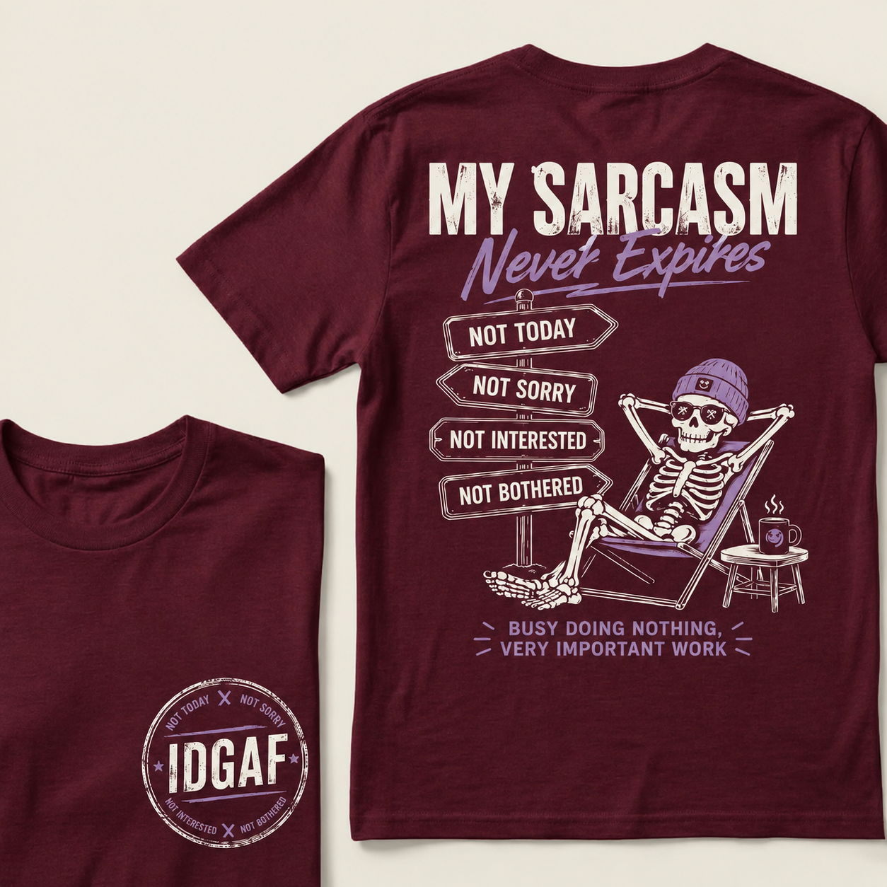 My Sarcasm Never Expires – Funny Skeleton Graphic Tee for Men