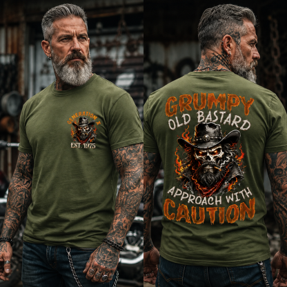Personalization Year Boomer/Gen X T Shirt, Grumpy Old Bastard Approach With Caution Skull Graphic T-Shirt