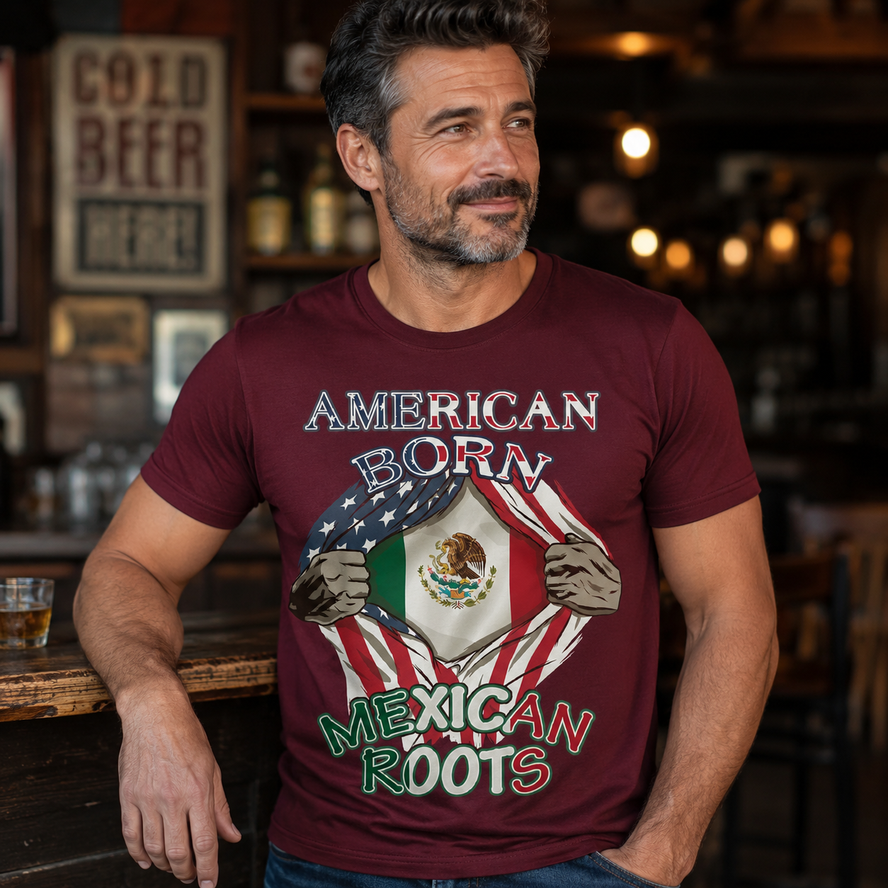 American Born Mexican Roots Flag Tee Proud USA Love Mexico T-Shirt