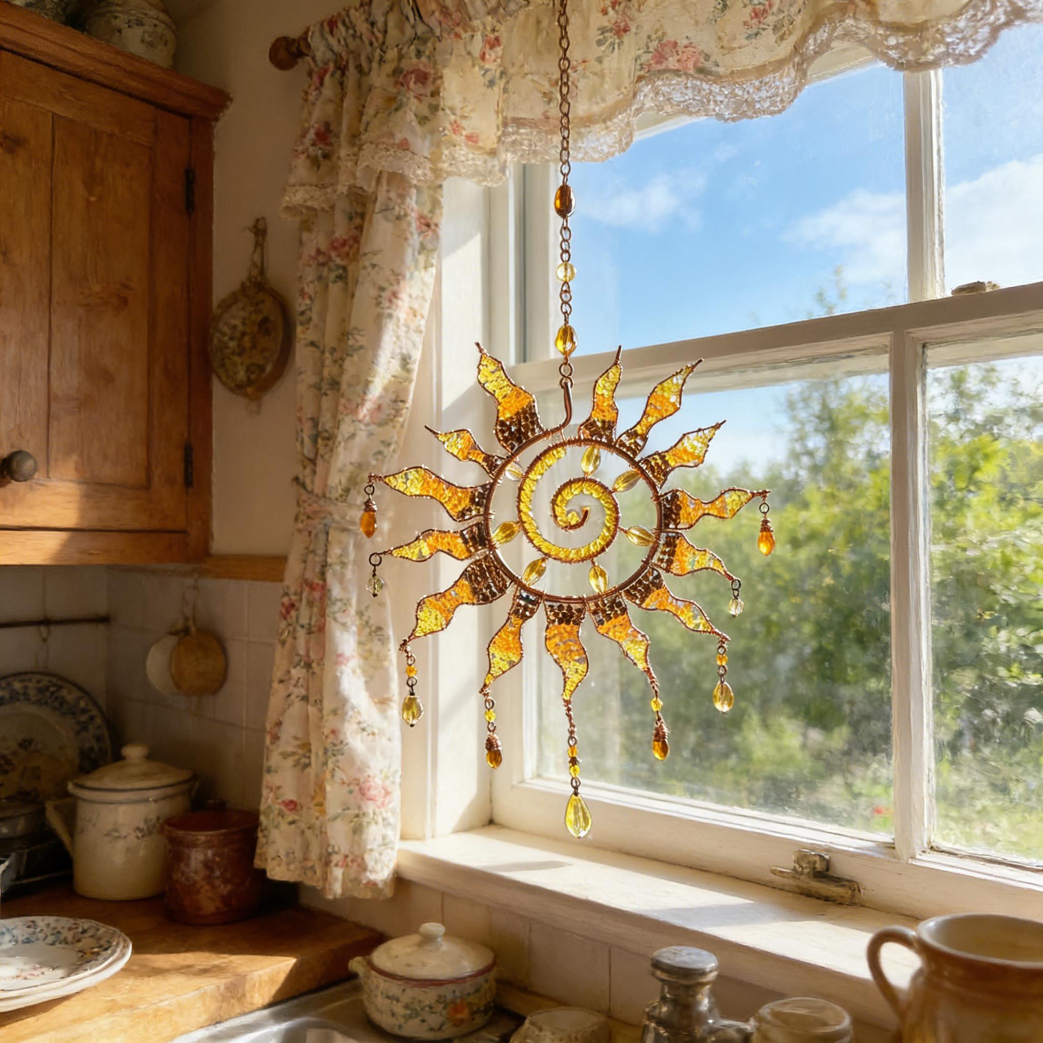 Sun Spiral Crystal Suncatcher – Handcrafted Bohemian Light Catcher