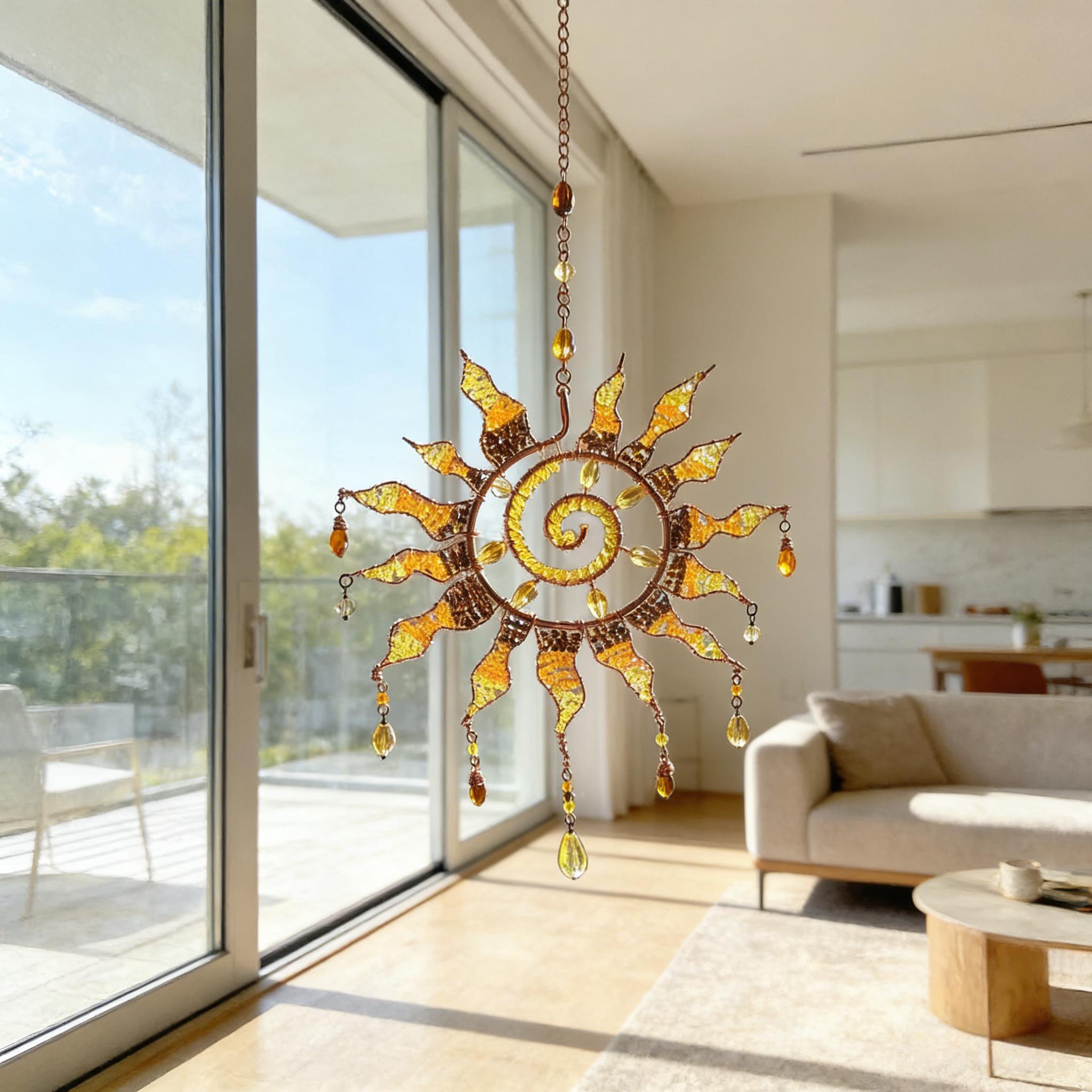 Sun Spiral Crystal Suncatcher – Handcrafted Bohemian Light Catcher