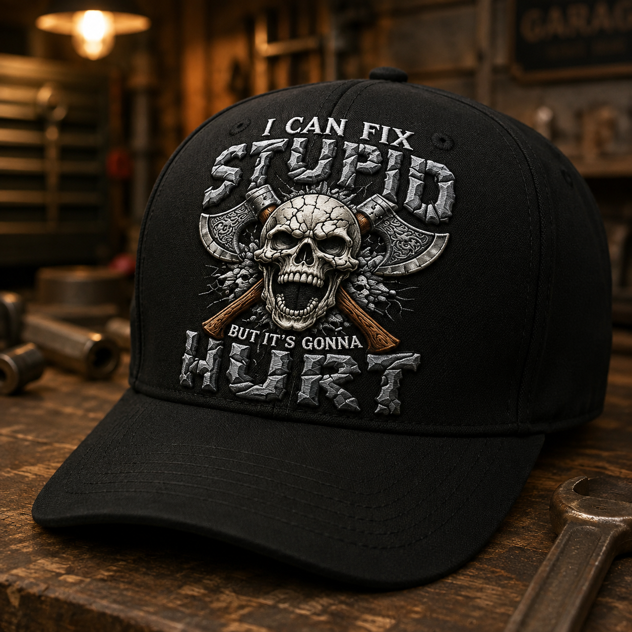 I Can Fix Stupid But It’s Gonna Hurt Skull Axe Baseball Cap