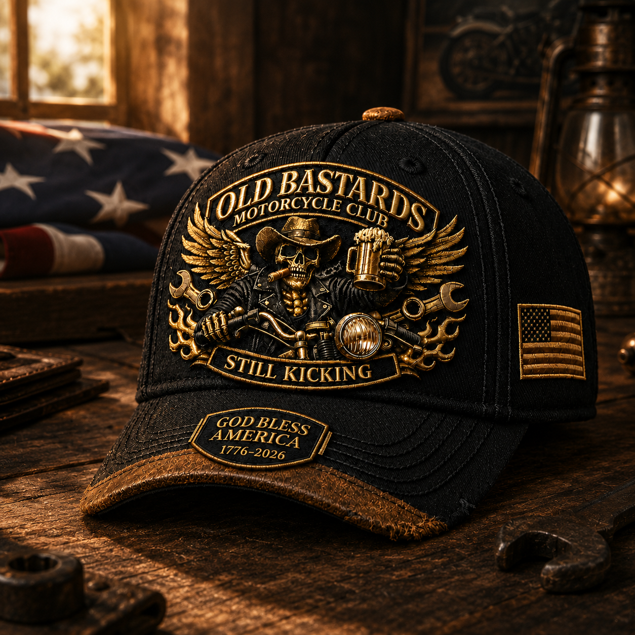 🏍️Old Bastards Motorcycle Club – God Bless America “Still Kicking” Cap