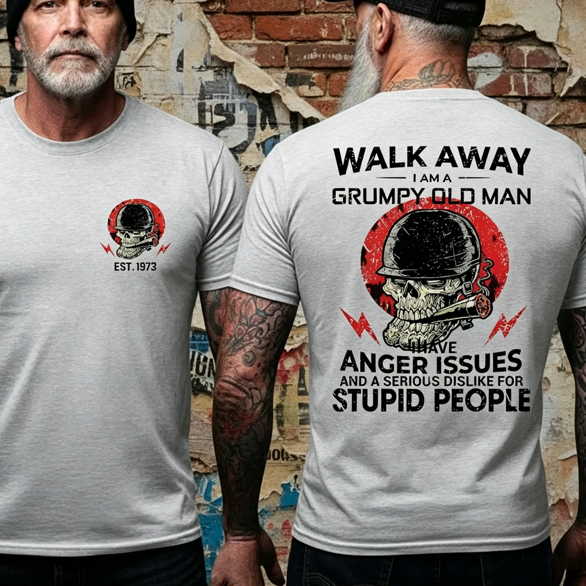 Custom EST. YEAR Grumpy Old Man Skull Print T-Shirt