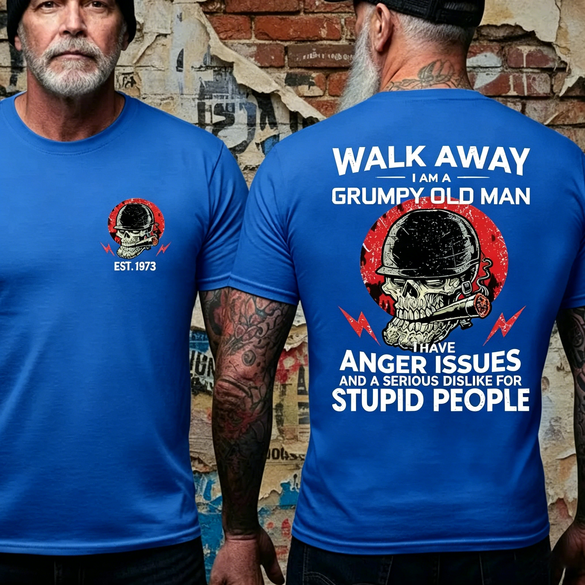 Custom EST. YEAR Grumpy Old Man Skull Print T-Shirt