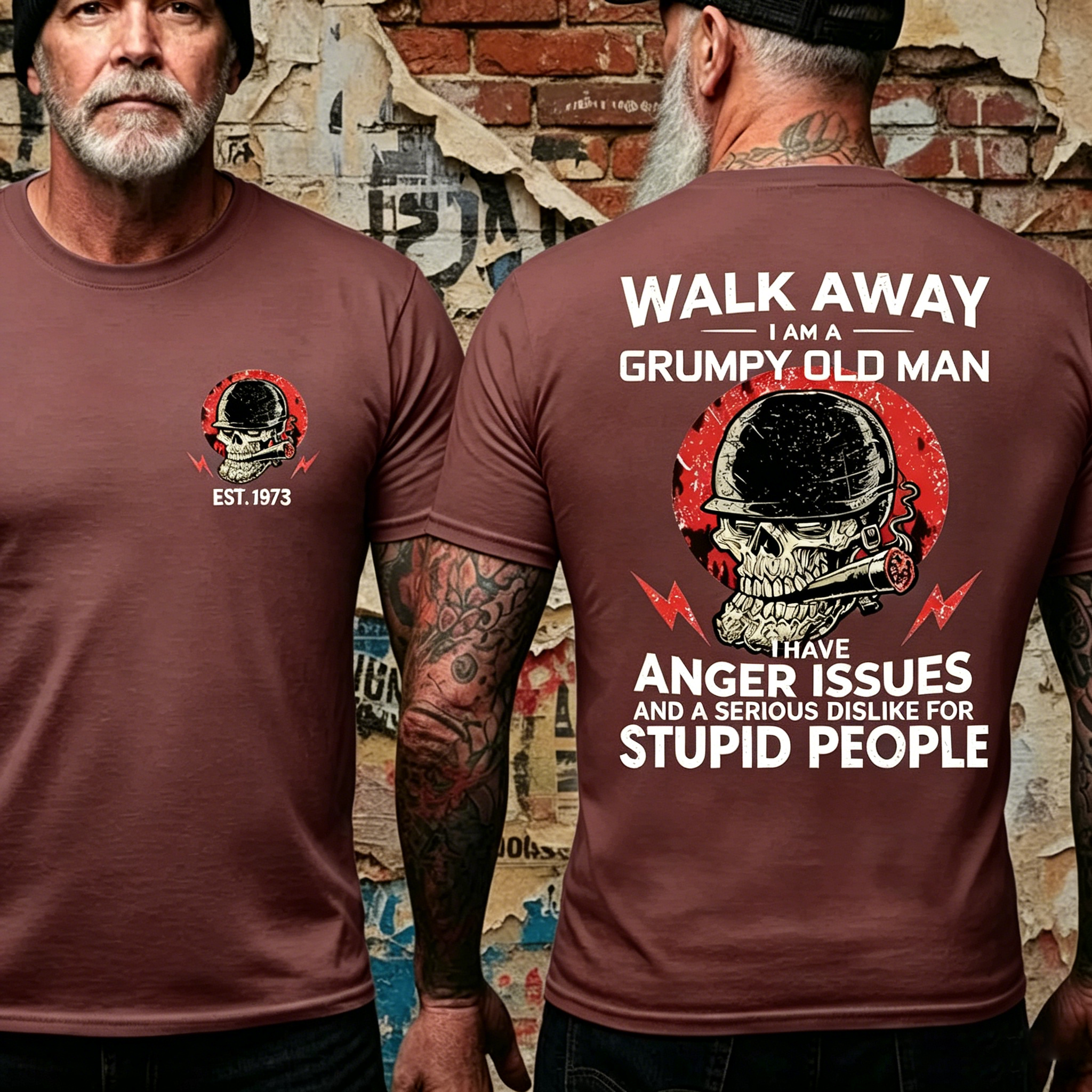Custom EST. YEAR Grumpy Old Man Skull Print T-Shirt