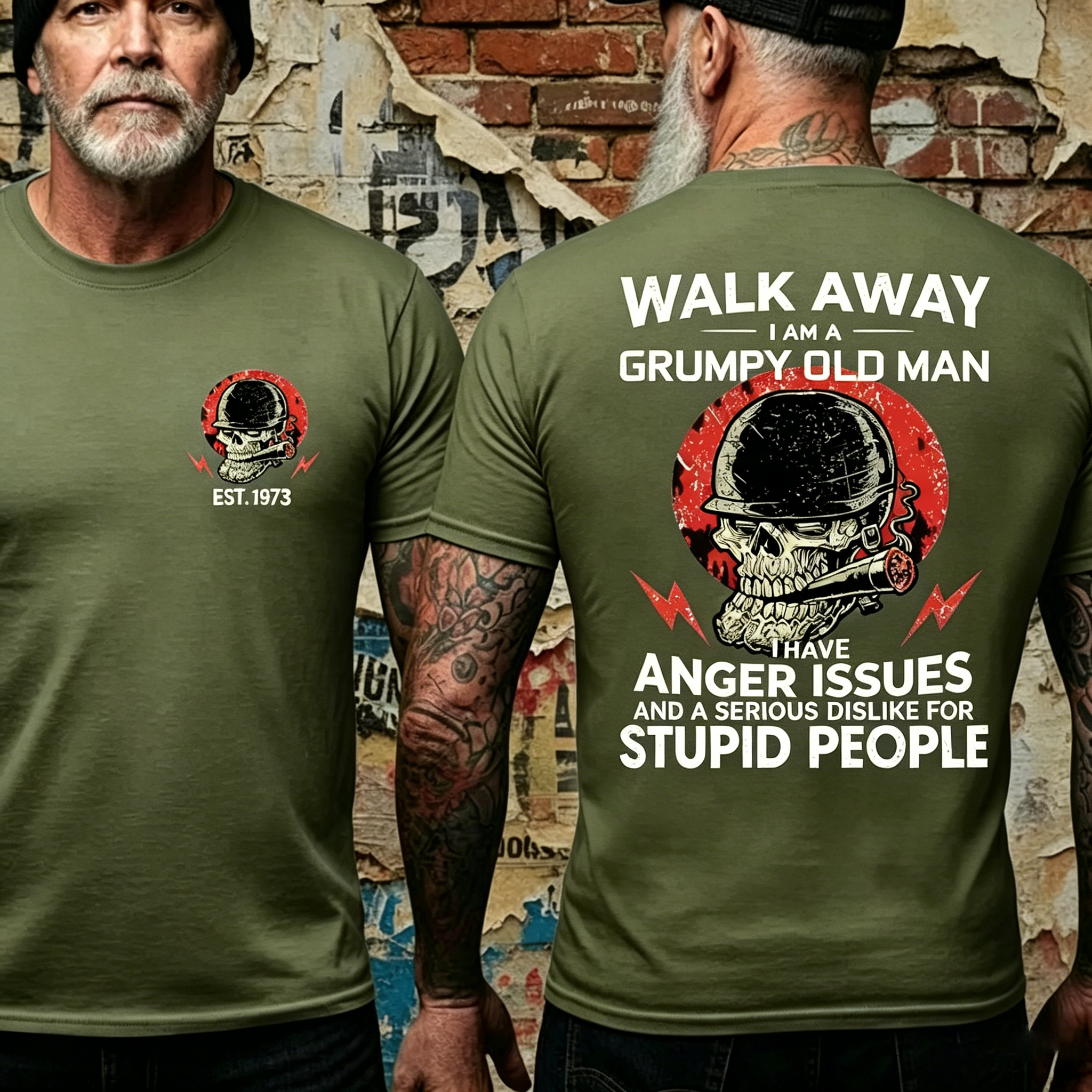 Custom EST. YEAR Grumpy Old Man Skull Print T-Shirt