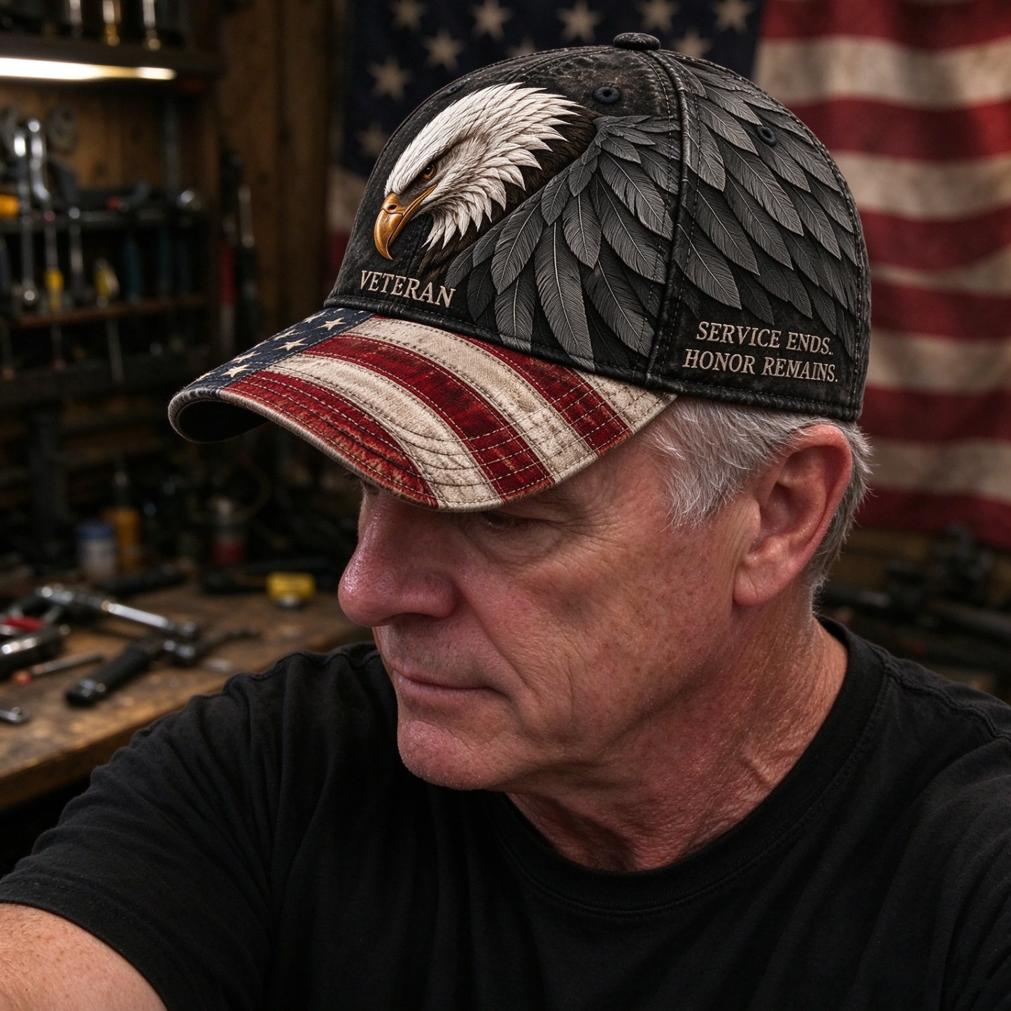 🎖️ Service Ends, Honor Remains. Veteran Tribute Bald Eagle Baseball Cap