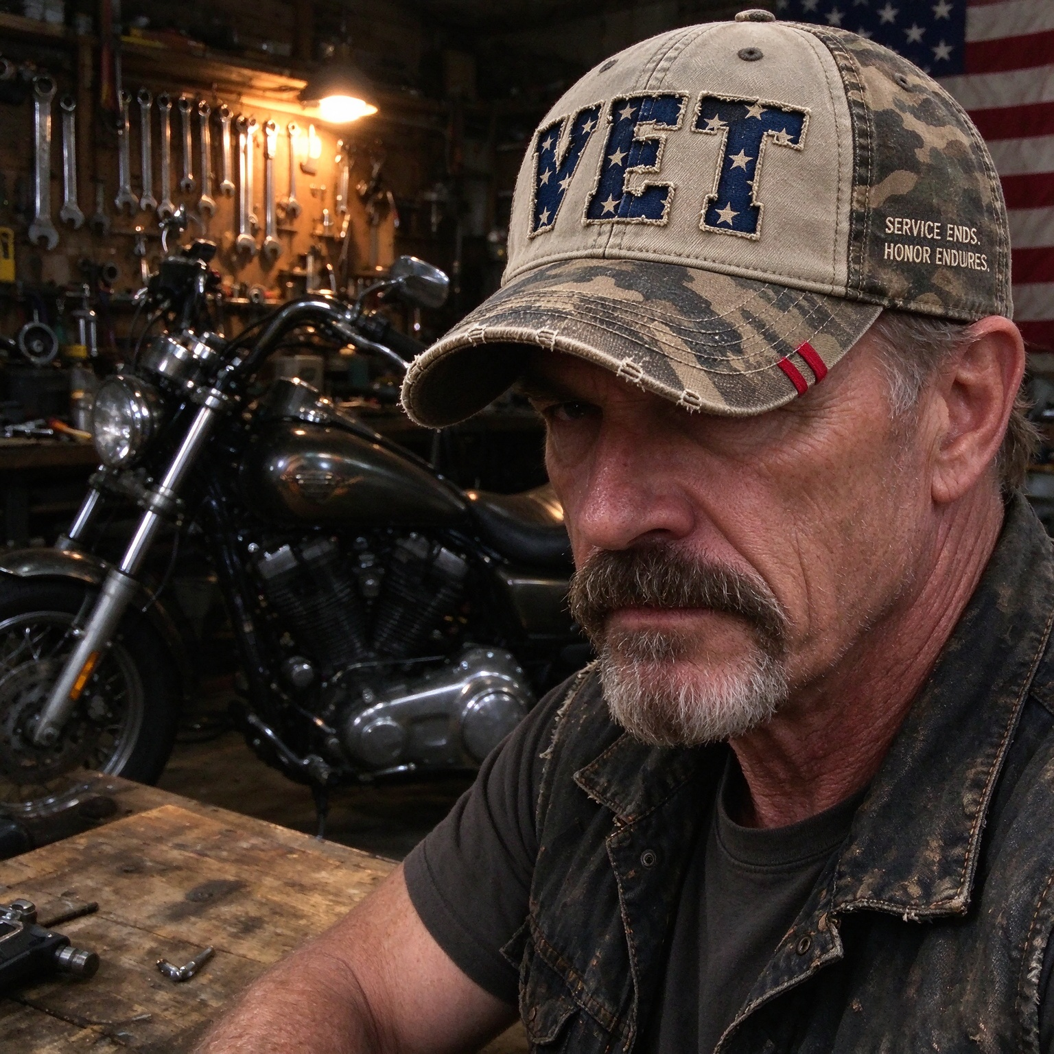 ⭐ Distressed “VET” American Flag Baseball Cap