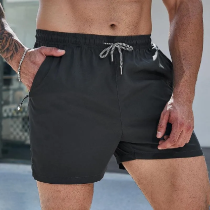 3 packs Men's Plain Solid Color Drawstring Pocket Shorts
