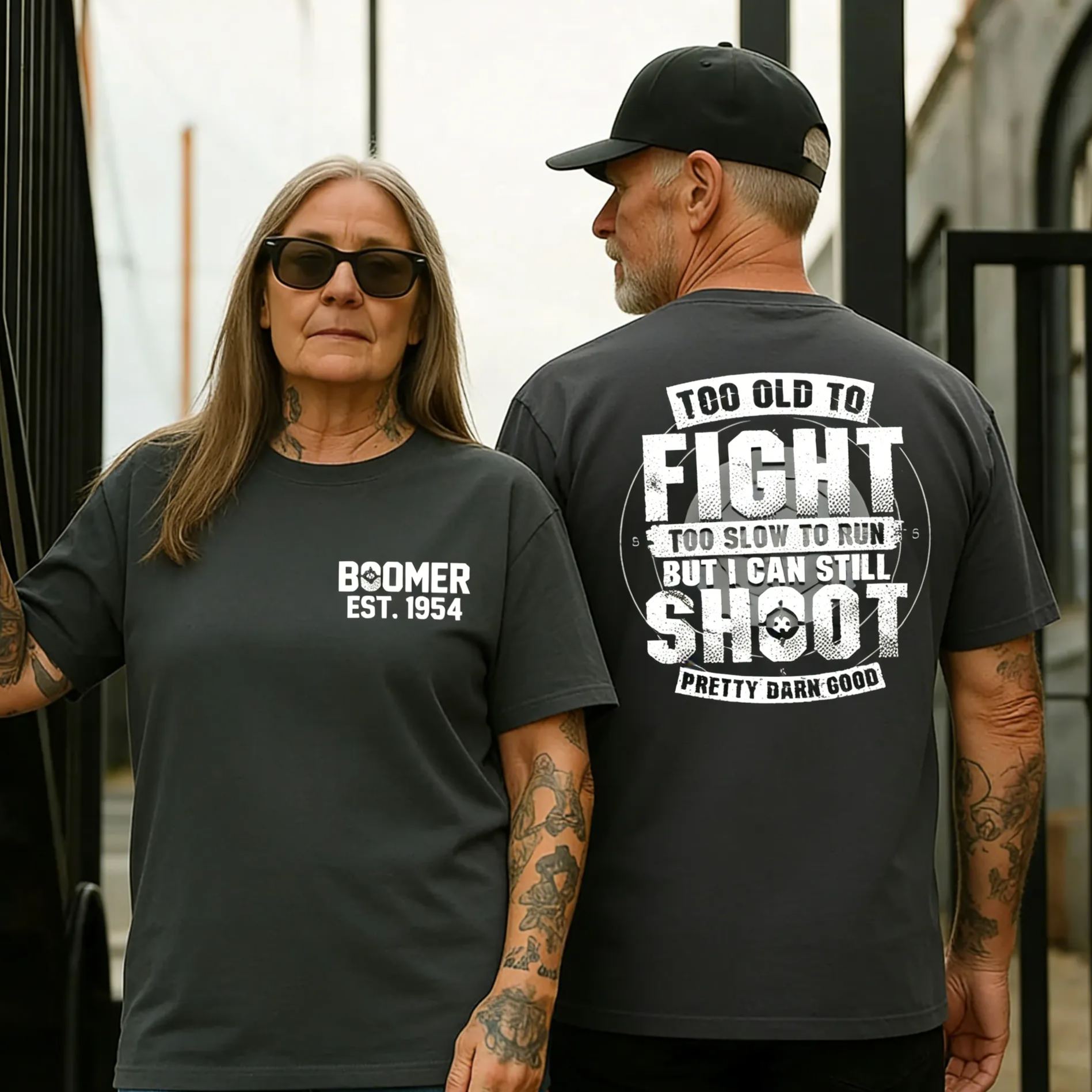 BOOMER T-shirt, Too Old To Fight Too Slow To Run But I Can Still Shoot Pretty Darn Good T-shirt, Custom Year Of Birth T-shirt